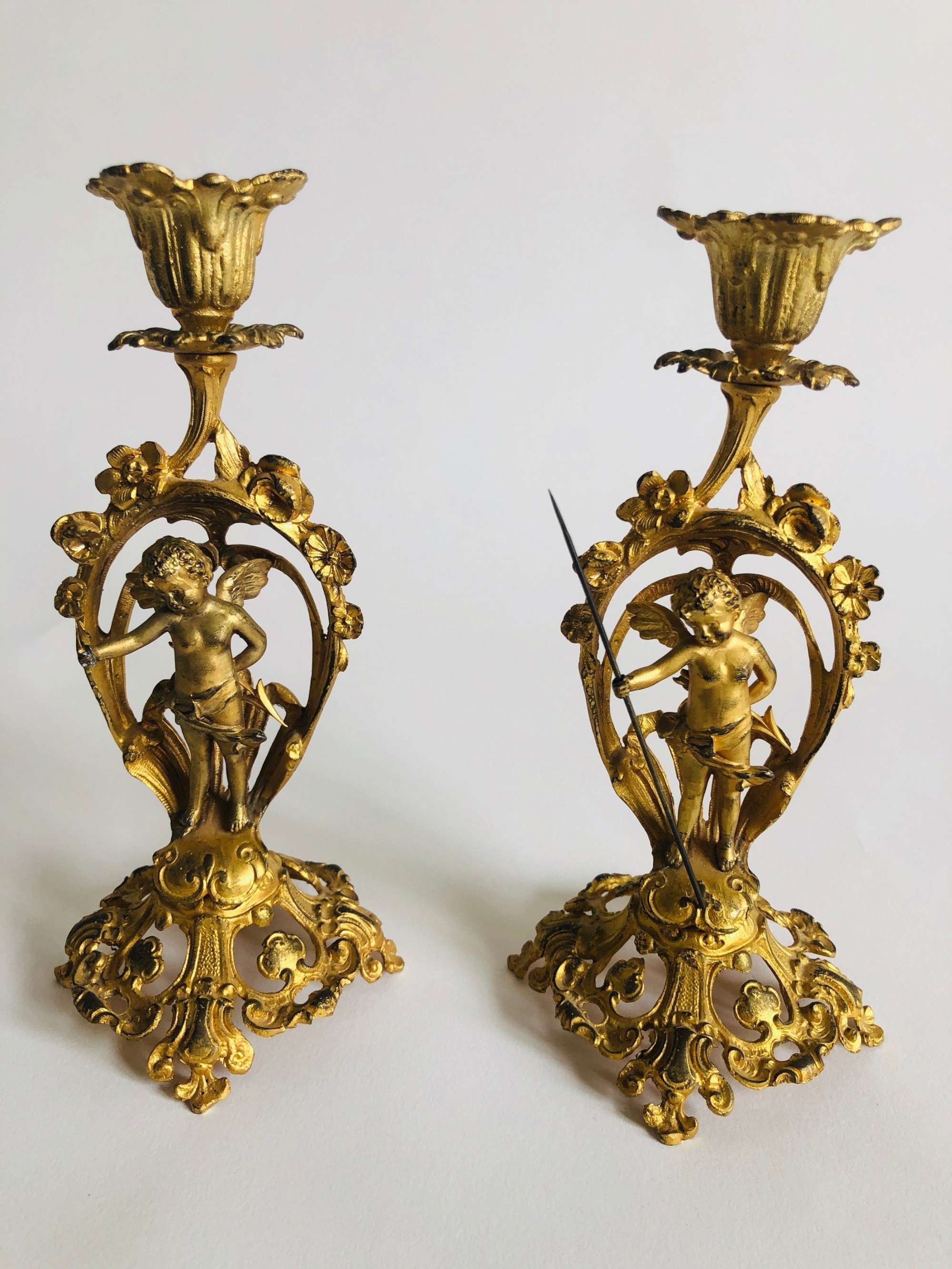 Pair Of Fine French Victorian Ornate Gilded Antique Candlesticks