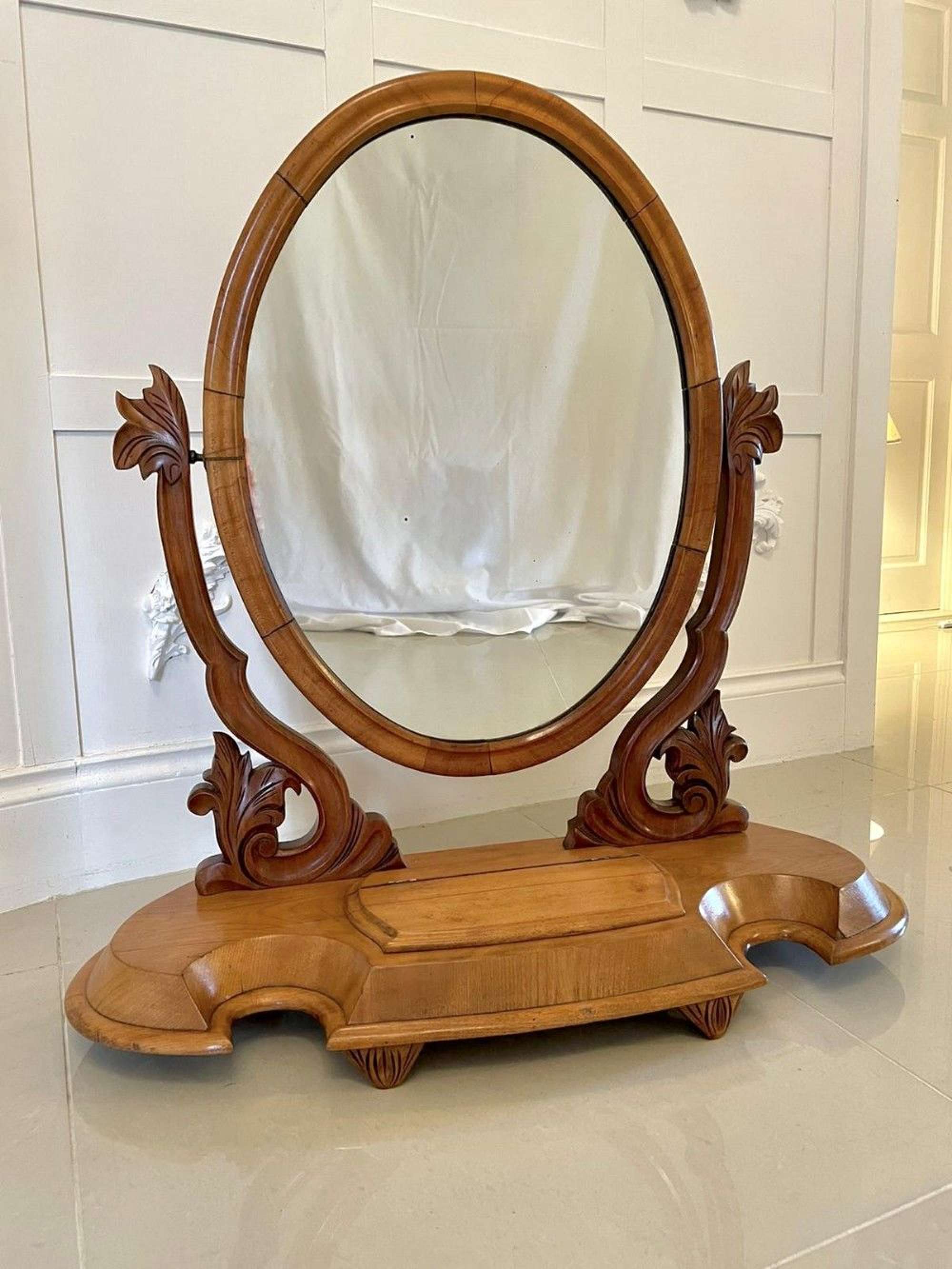 Victorian Satin Birch Carved Swing Antique Mirror
