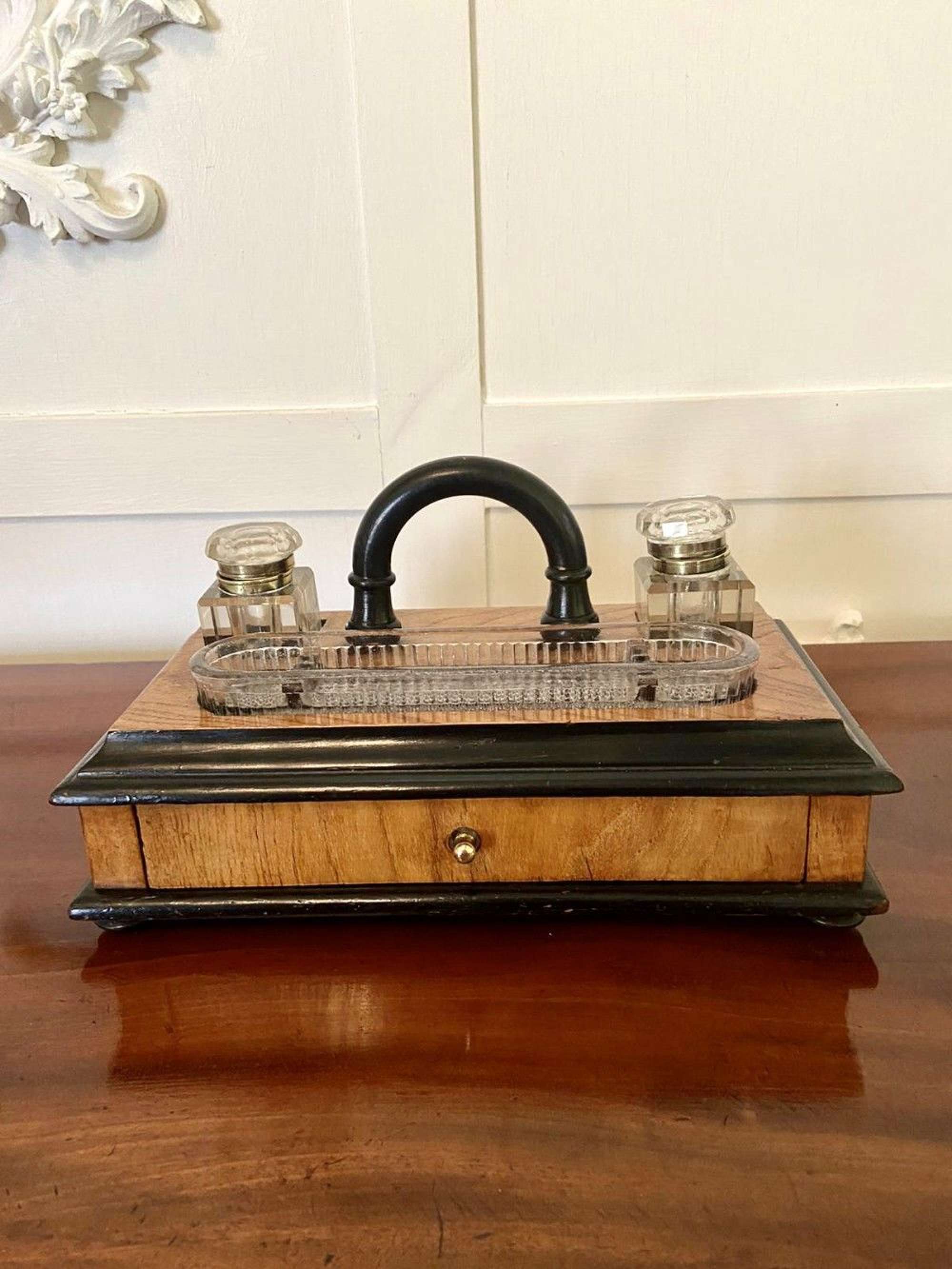 Antique Victorian Figured Walnut Free Standing Desk Set