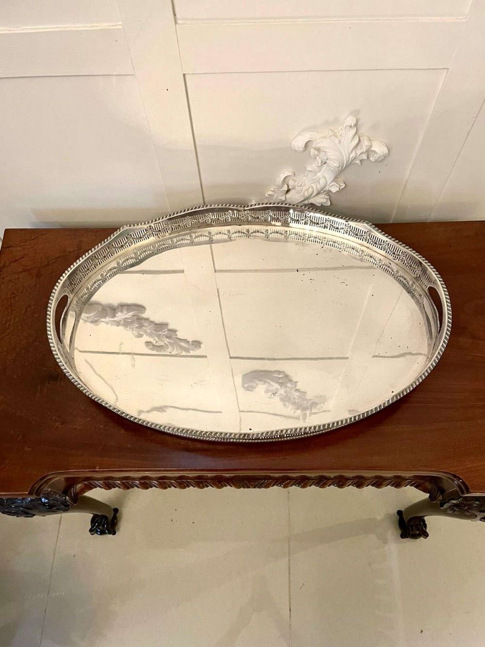 Quality Antique Edwardian Silver Plated Gallery Tray