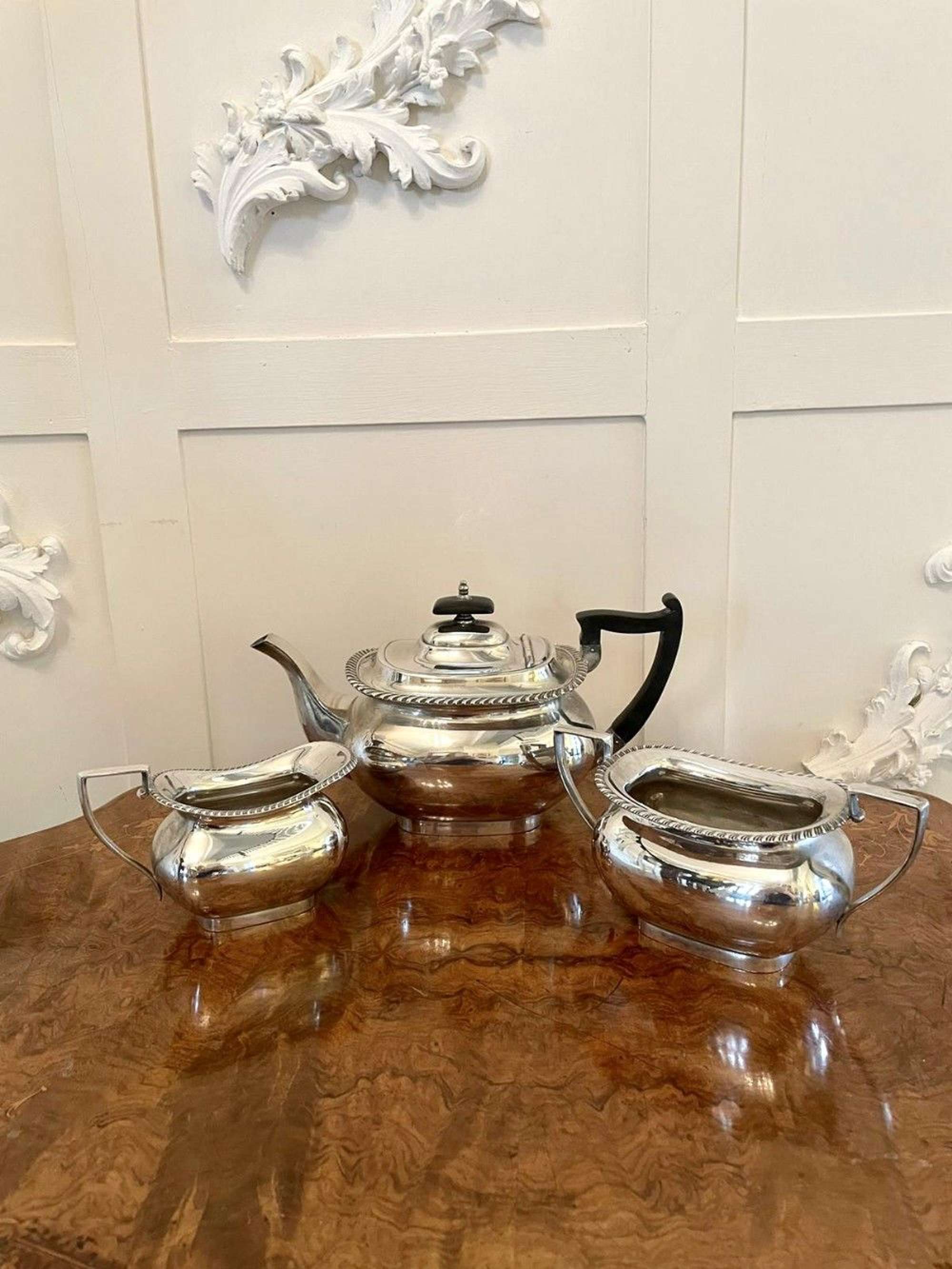 Antique Edwardian Three Piece Silver Plated Tea Set By Walker & Hall