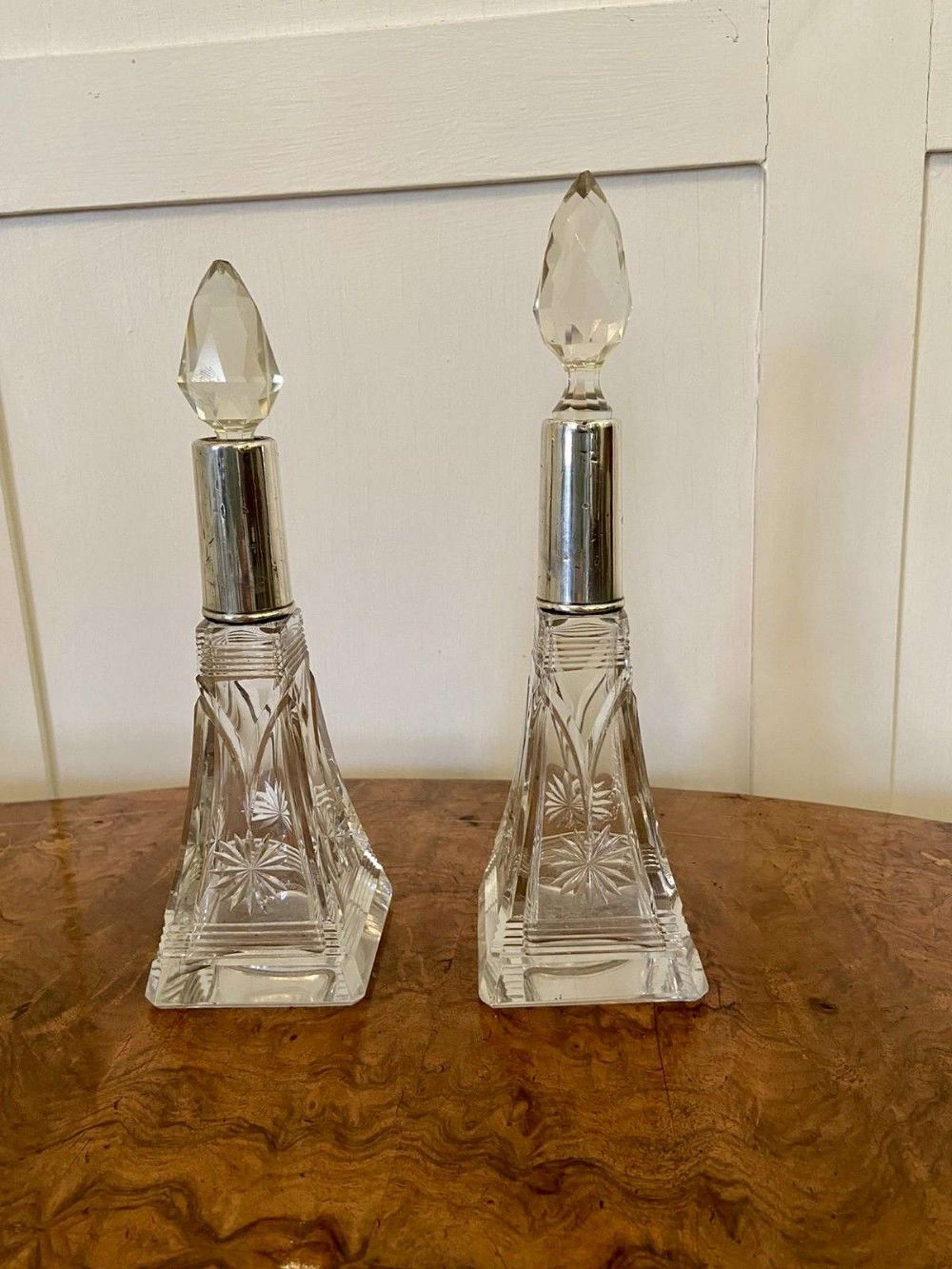 Pair Of Antique Silver Topped Cut Glass Scent Bottles