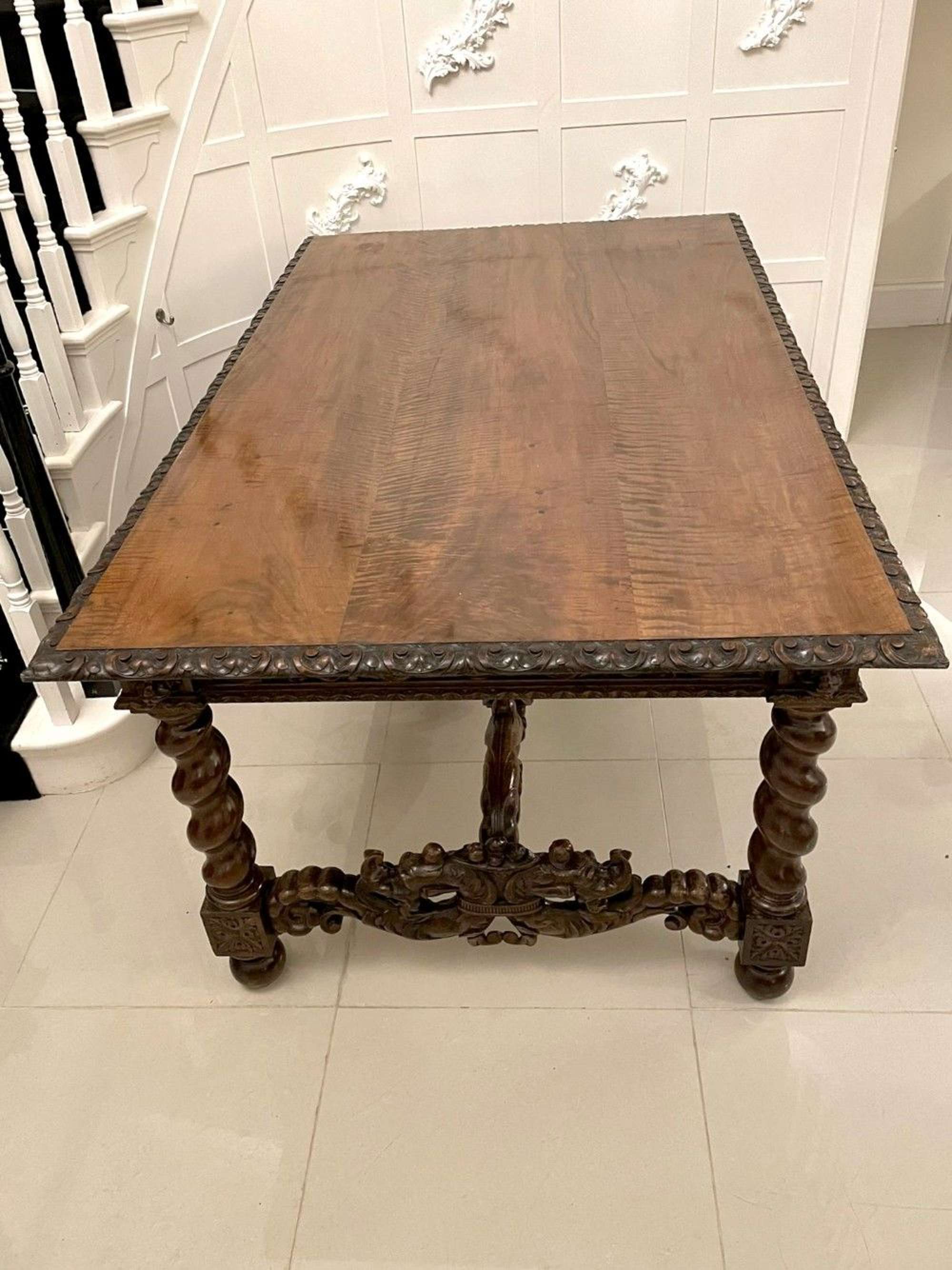 Outstanding Exhibition Quality Victorian Italian Profusely Carved Solid Figured Walnut Centre/ Antique Dining Table