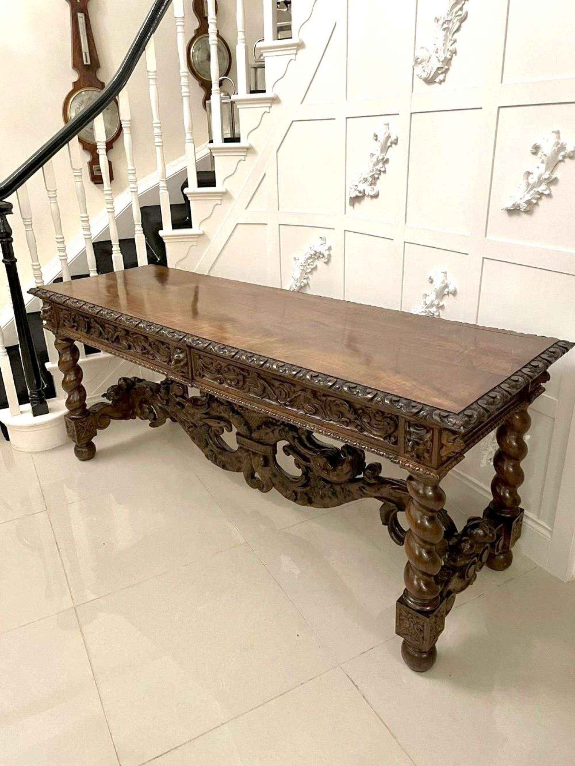 Magnificent Exhibition Quality Victorian Italian Profusely Carved Solid Figured Walnut Serving Table