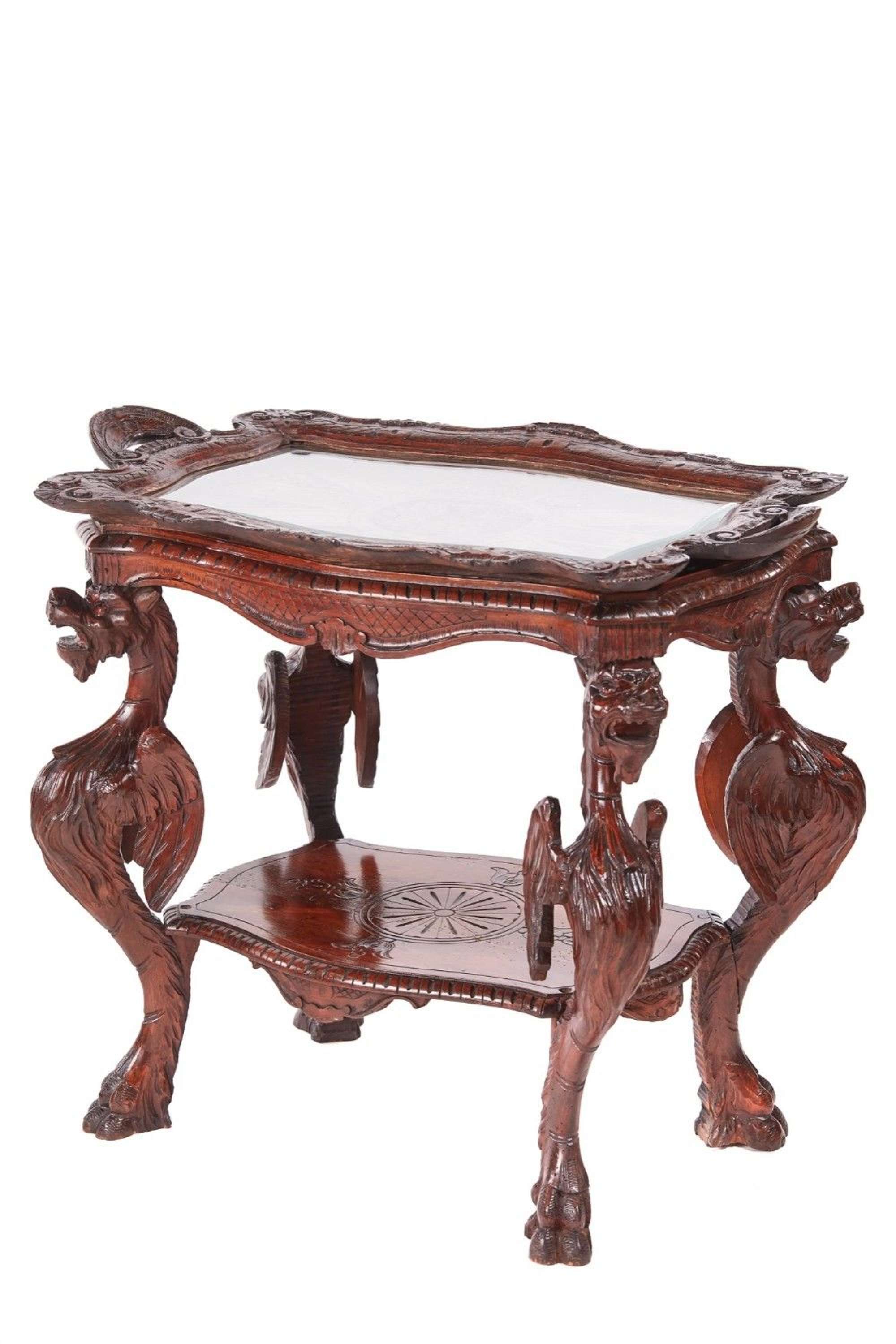 Unusual Antique Carved Oak Italian Centre Table