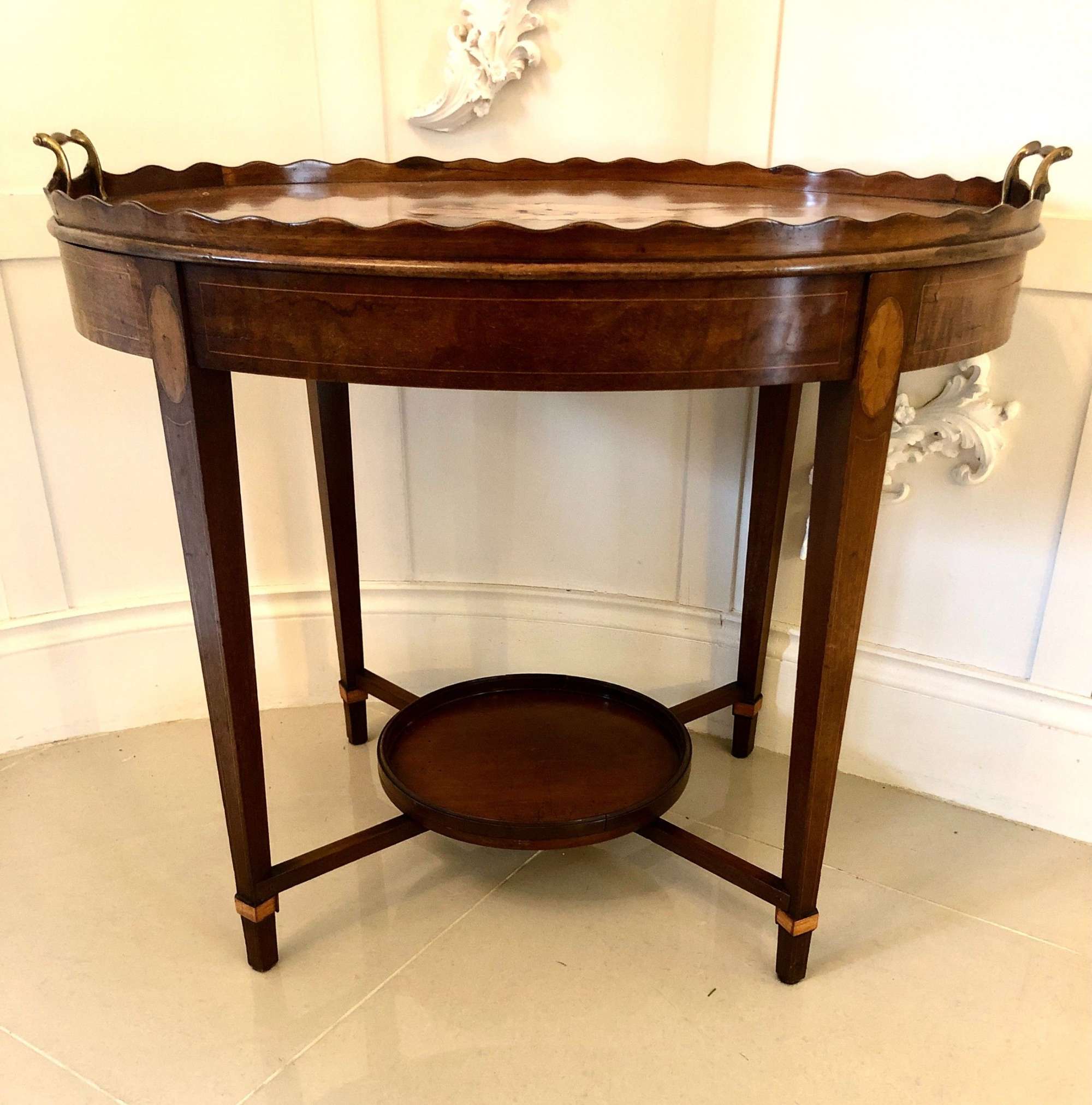 Antique Edwardian Inlaid Mahogany Oval Tray Table