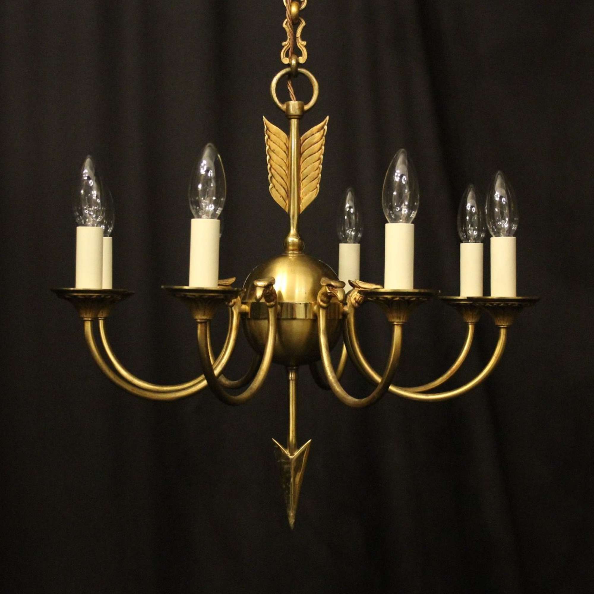 French Gilded Brass Empire 8 Light Chandelier