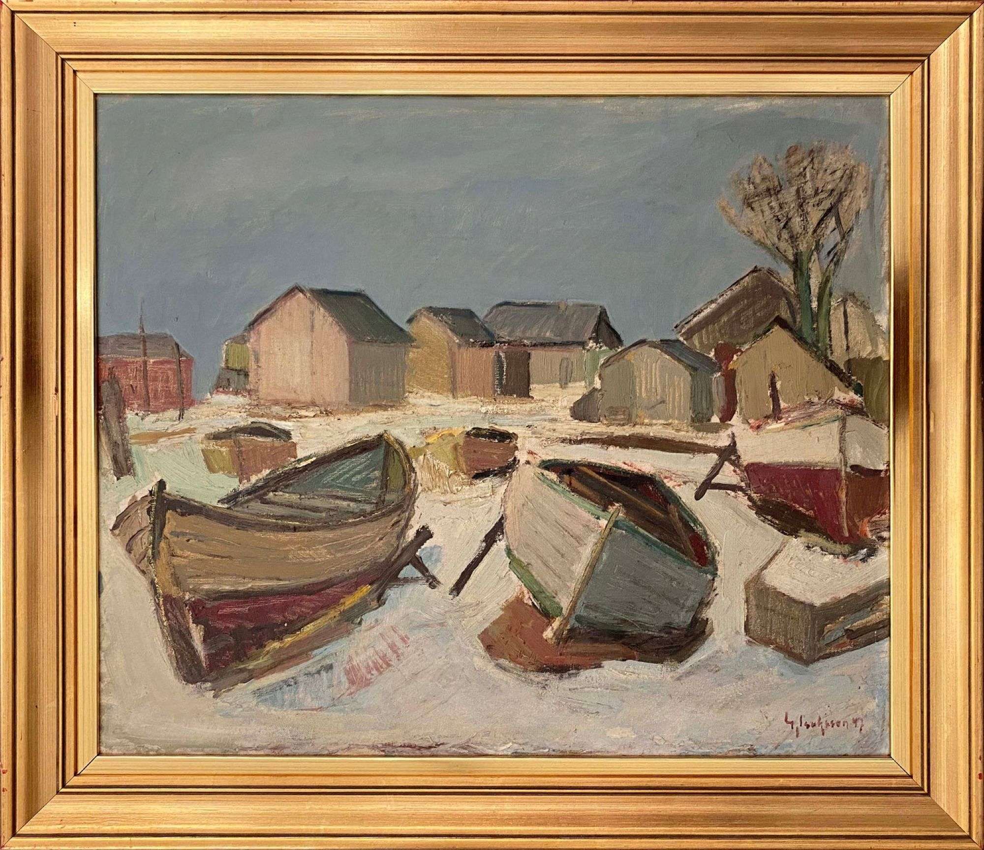 20th Century Swedish School ‘beached For Winter’ Oil Painting C 19