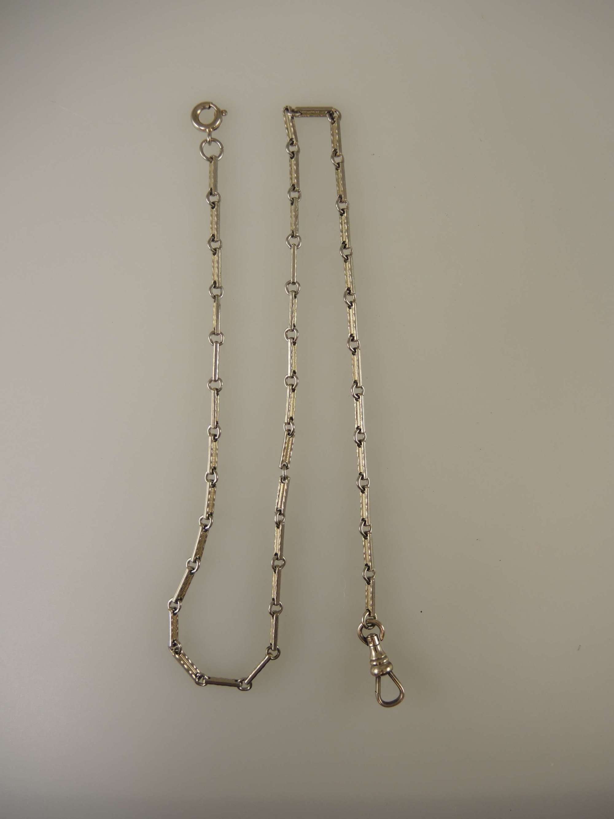 Long white gold filled pocket watch chain c1910