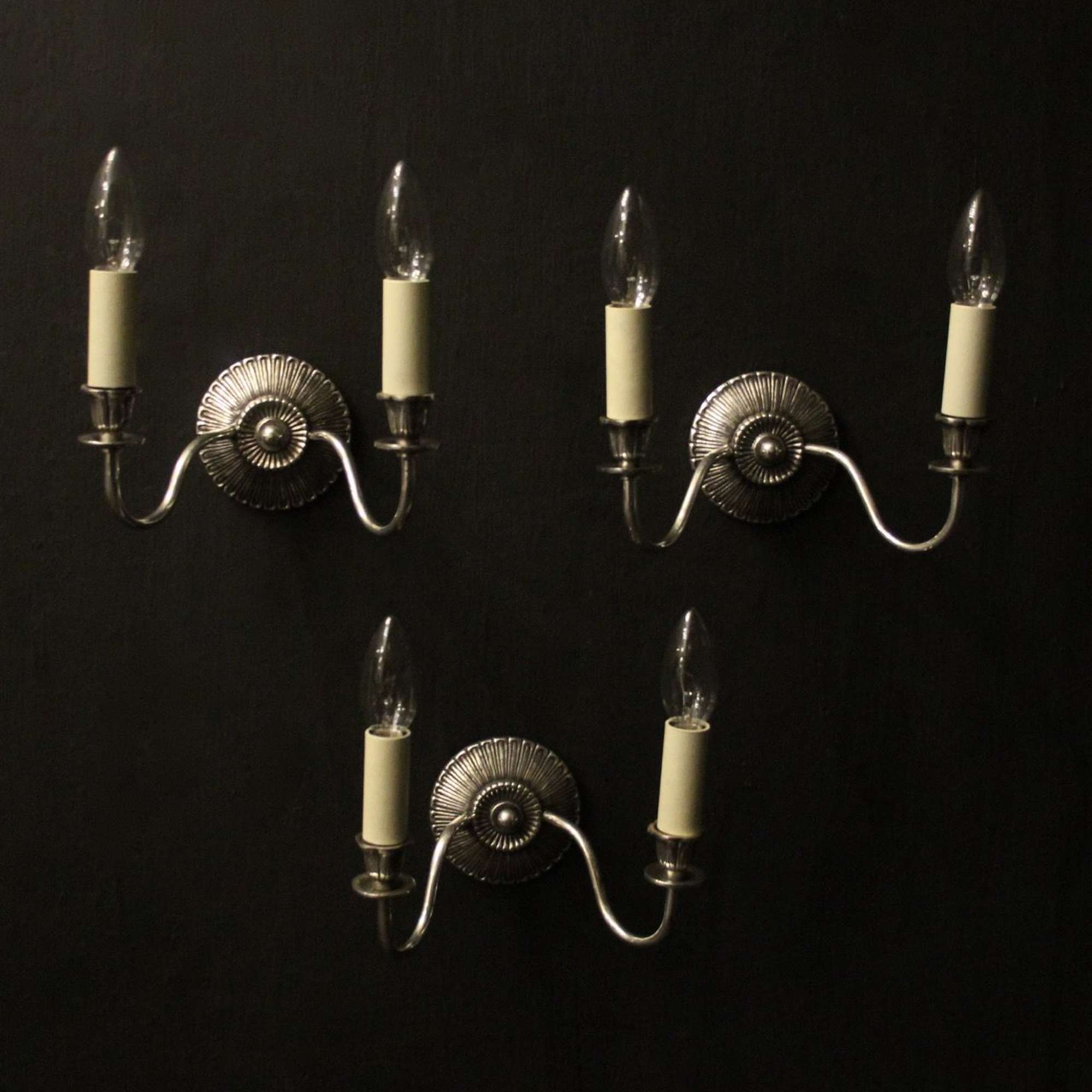 English Silver Gilded Twin Arm Wall Lights