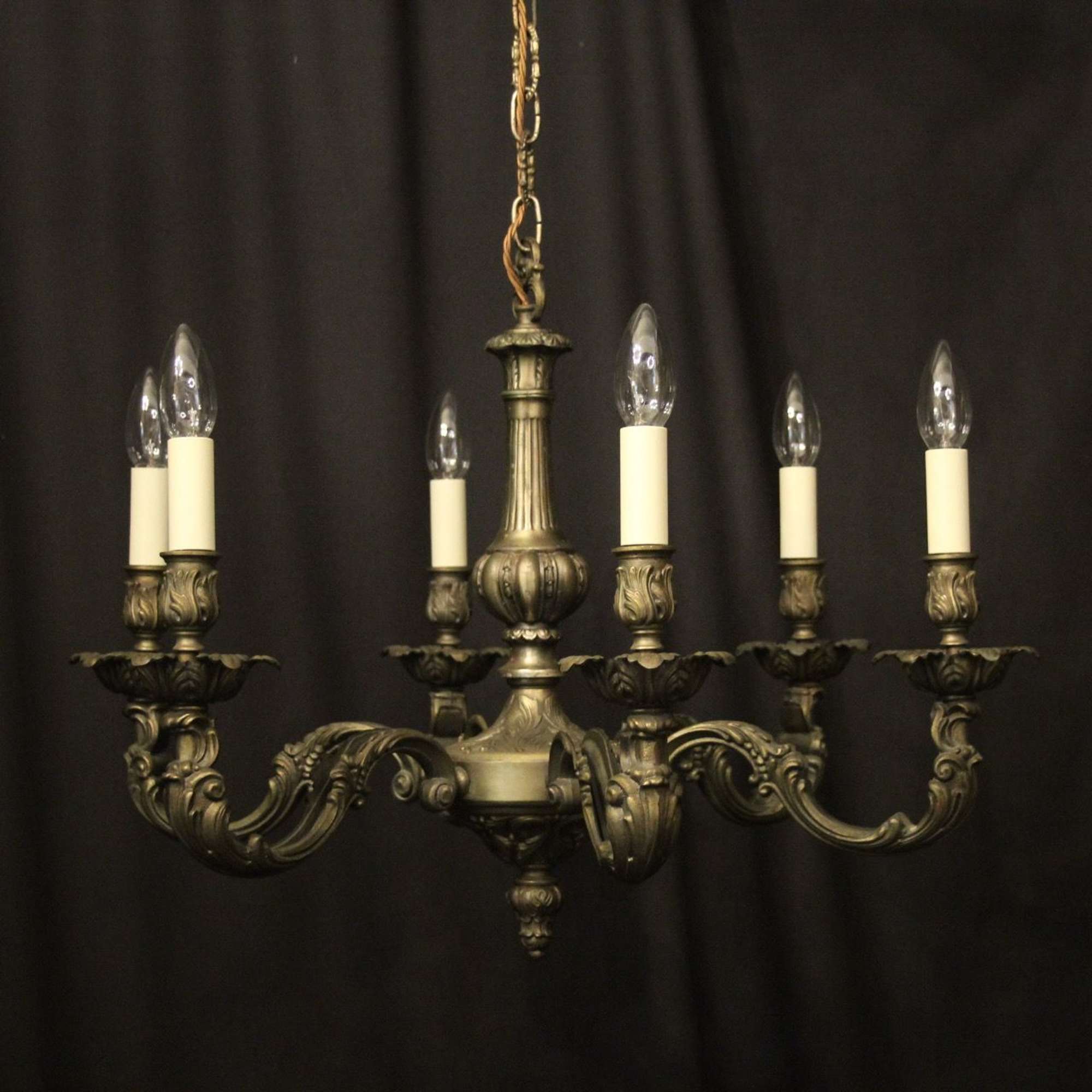 French Silver Gilded 6 Light Chandelier