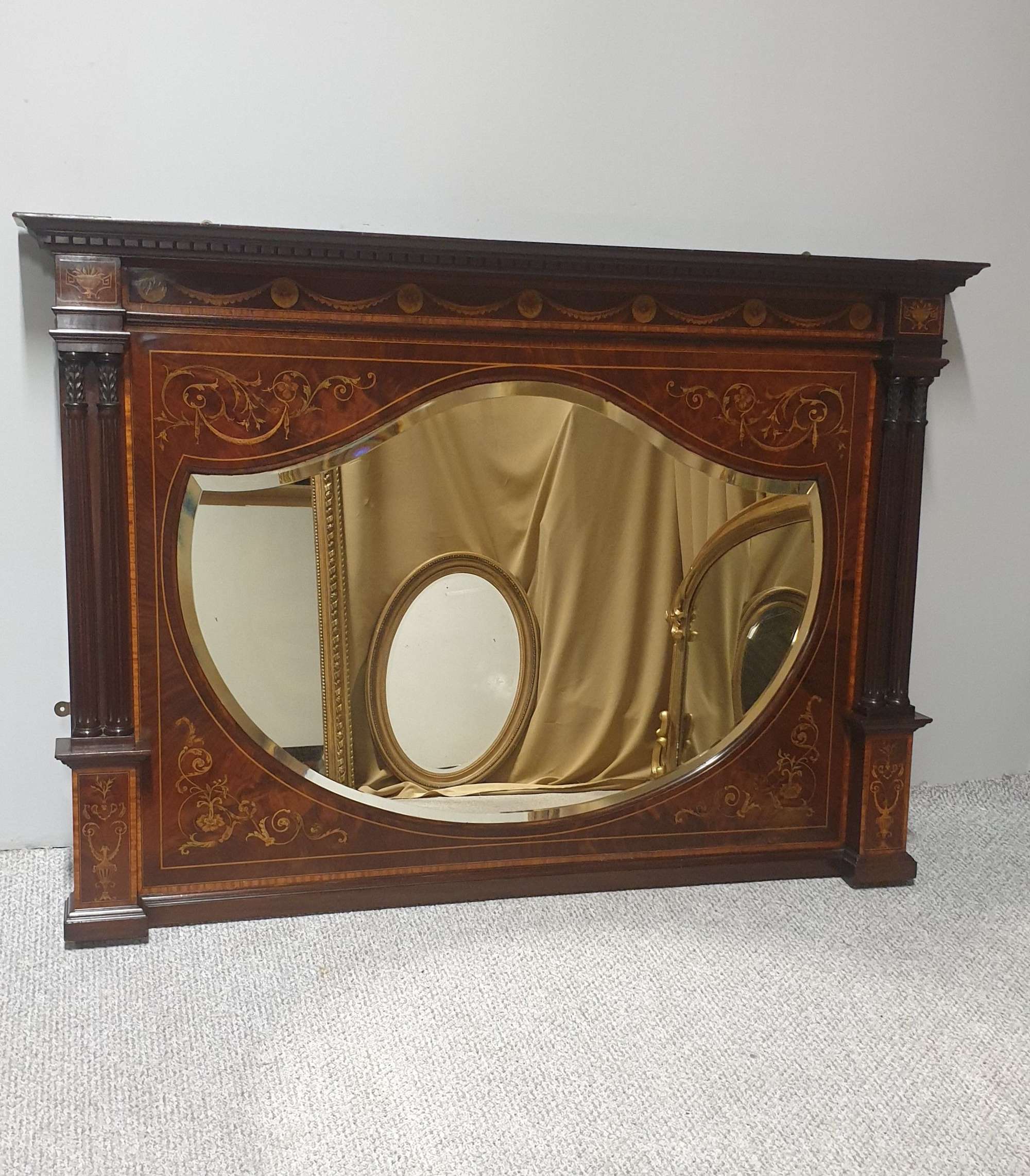 Outstanding Mahogany Antique Overmantle Mirror