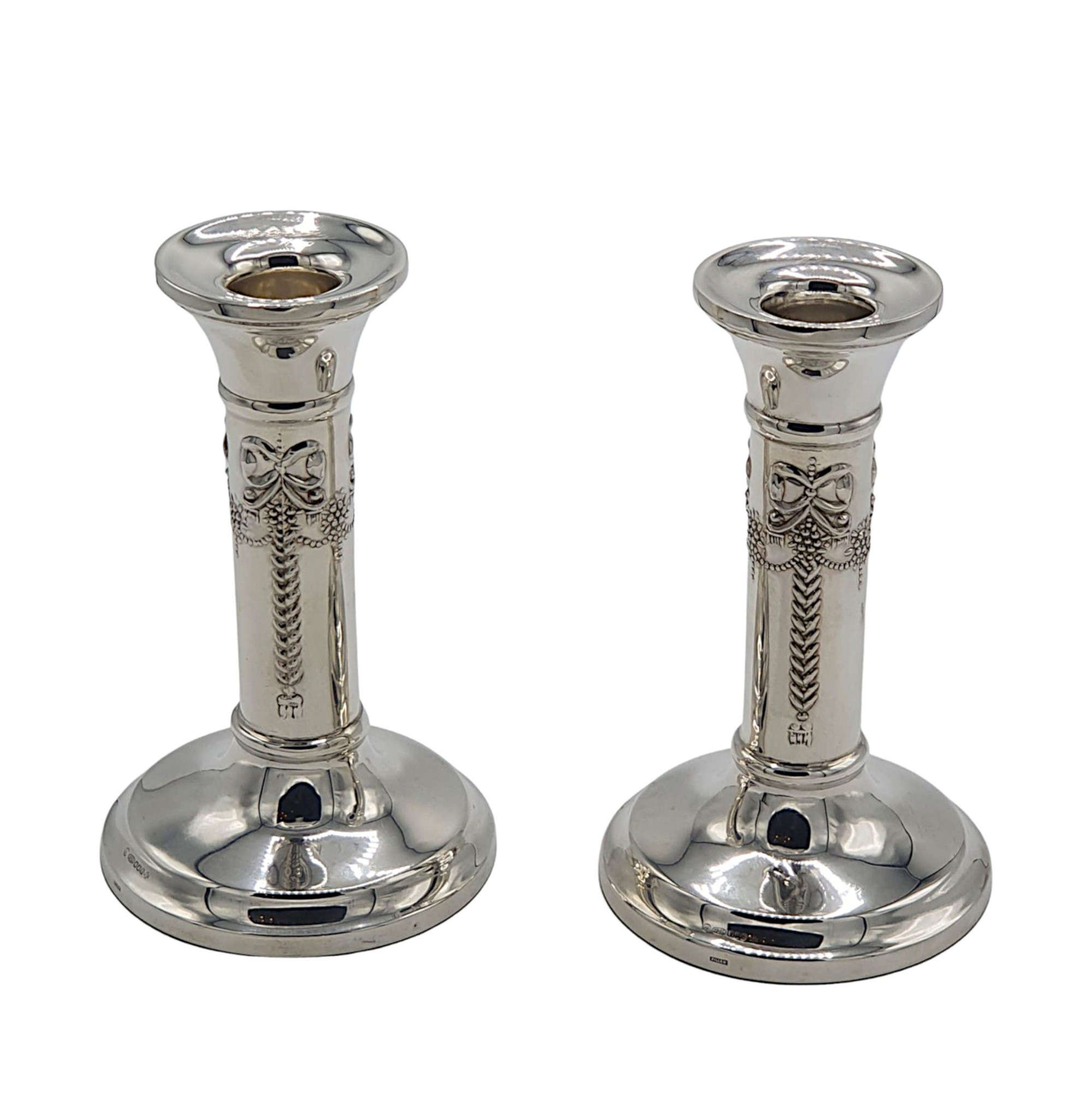 A Lovely Pair Of 20th Century Sterling Silver Vintage Candlesticks After Adams