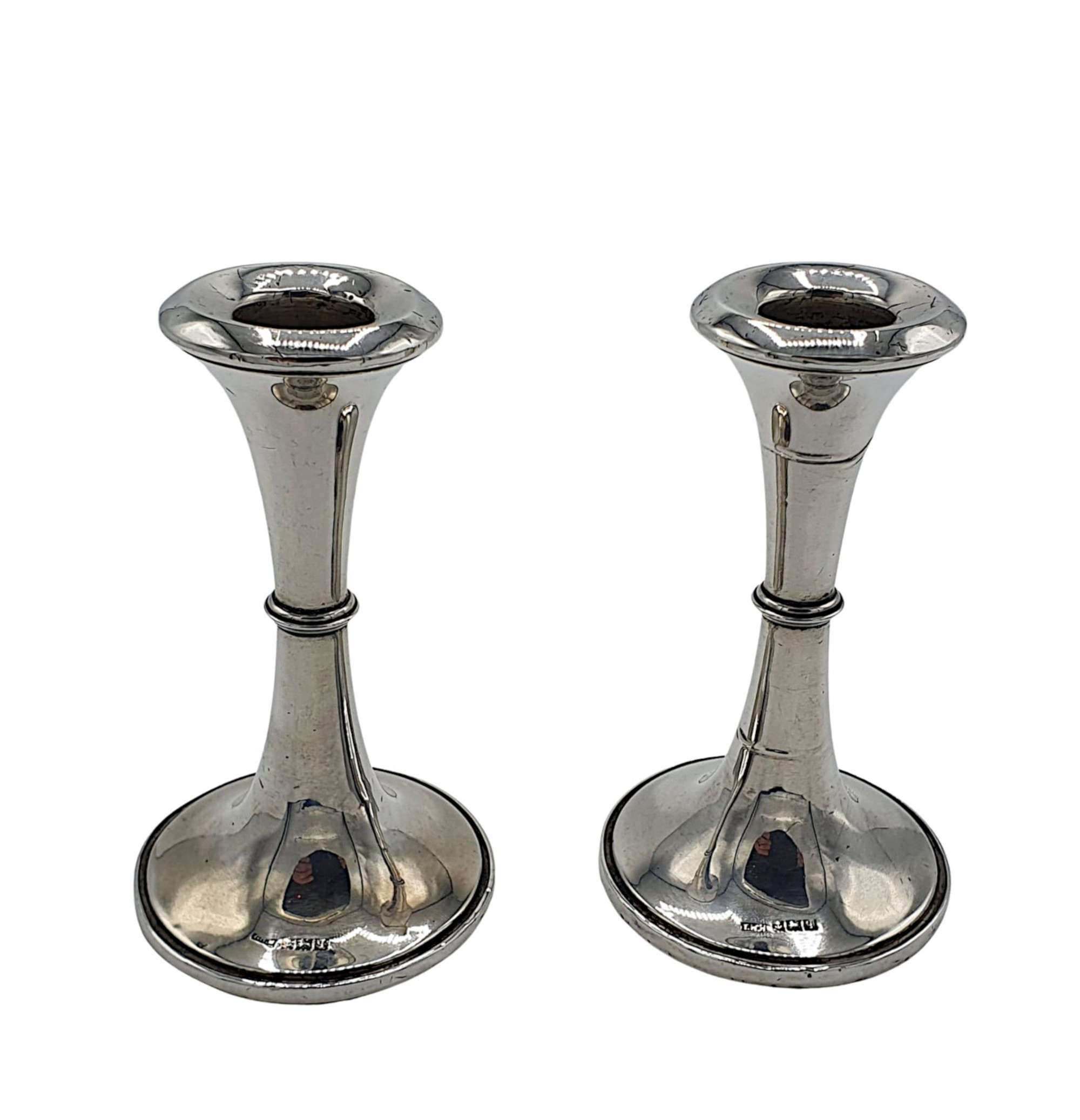 Early 20th Century Pair Of Small Sterling Silver Candlesticks
