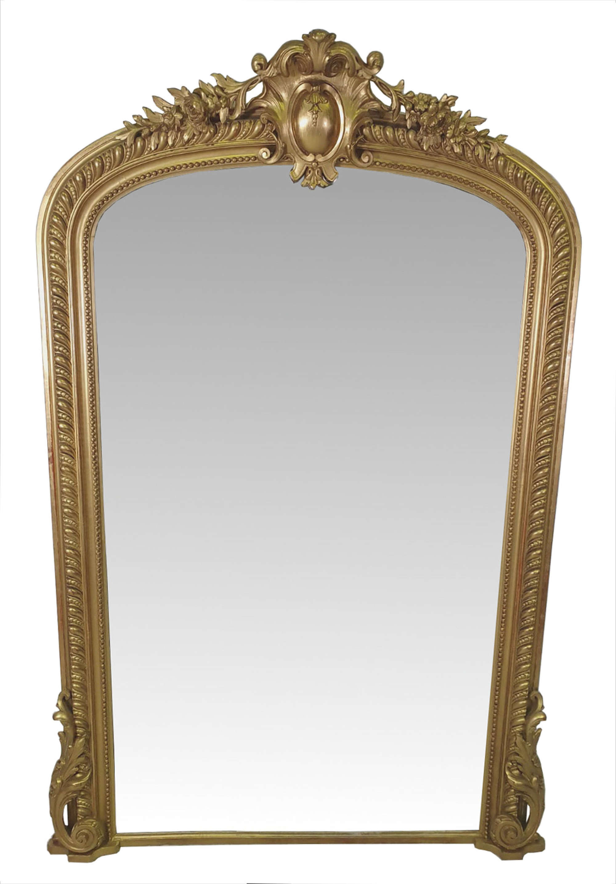 19th Century Tall Narrow Giltwood Antique Overmantle Mirror