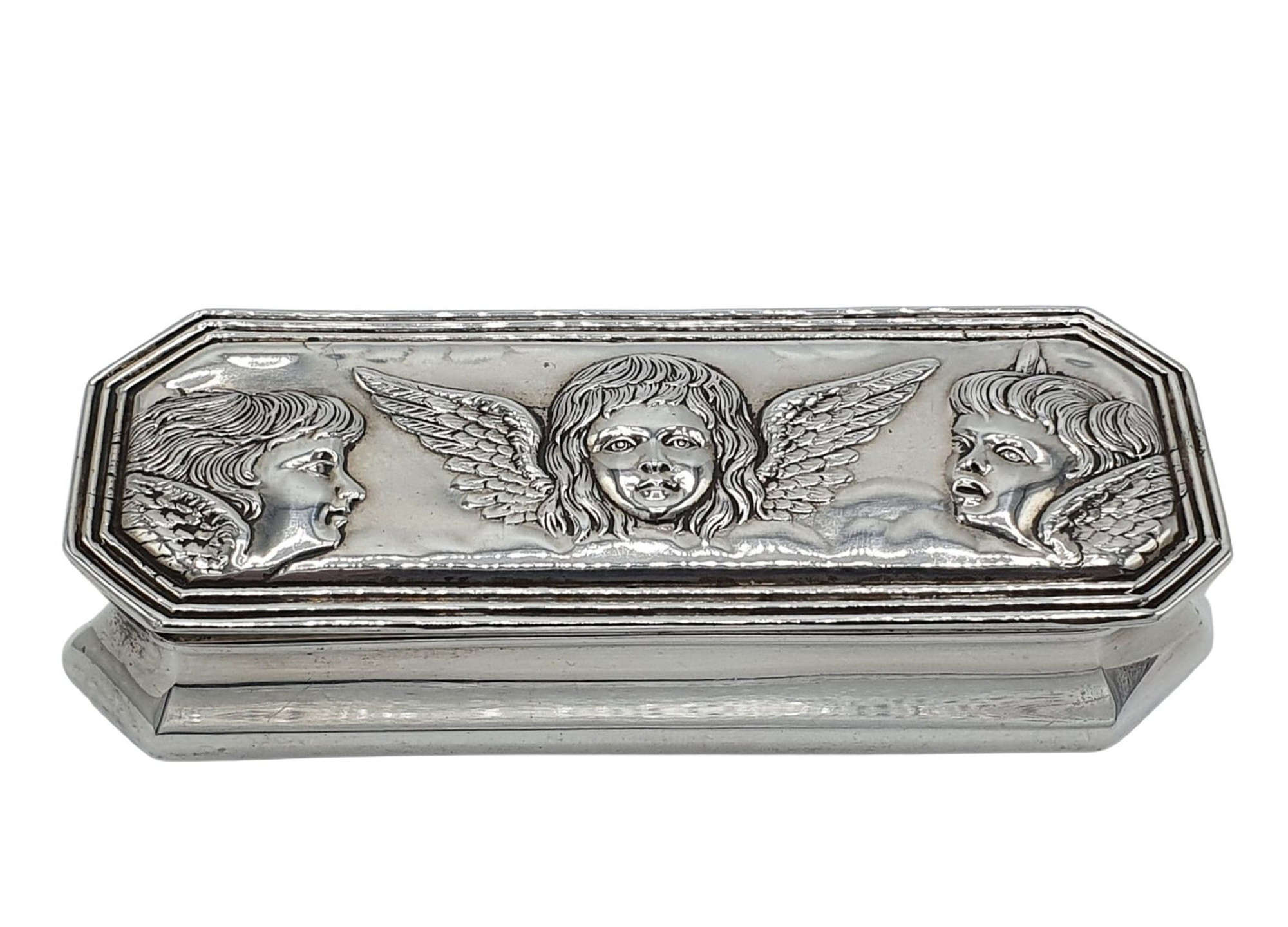 19th Century Sterling Silver Box Embossed With Repousse Cherubs