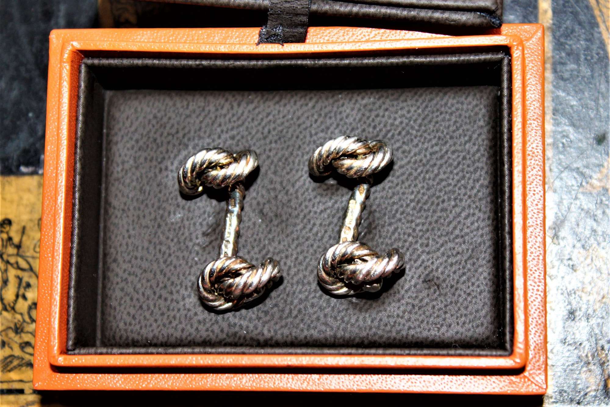 A Boxed Pair Of Hermes Silver Cufflinks, With French Silver Hallmarks