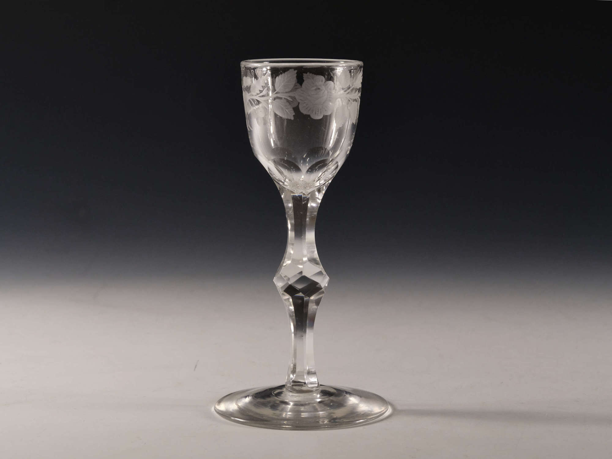 Antique glass - facet stem wine glass English c1810