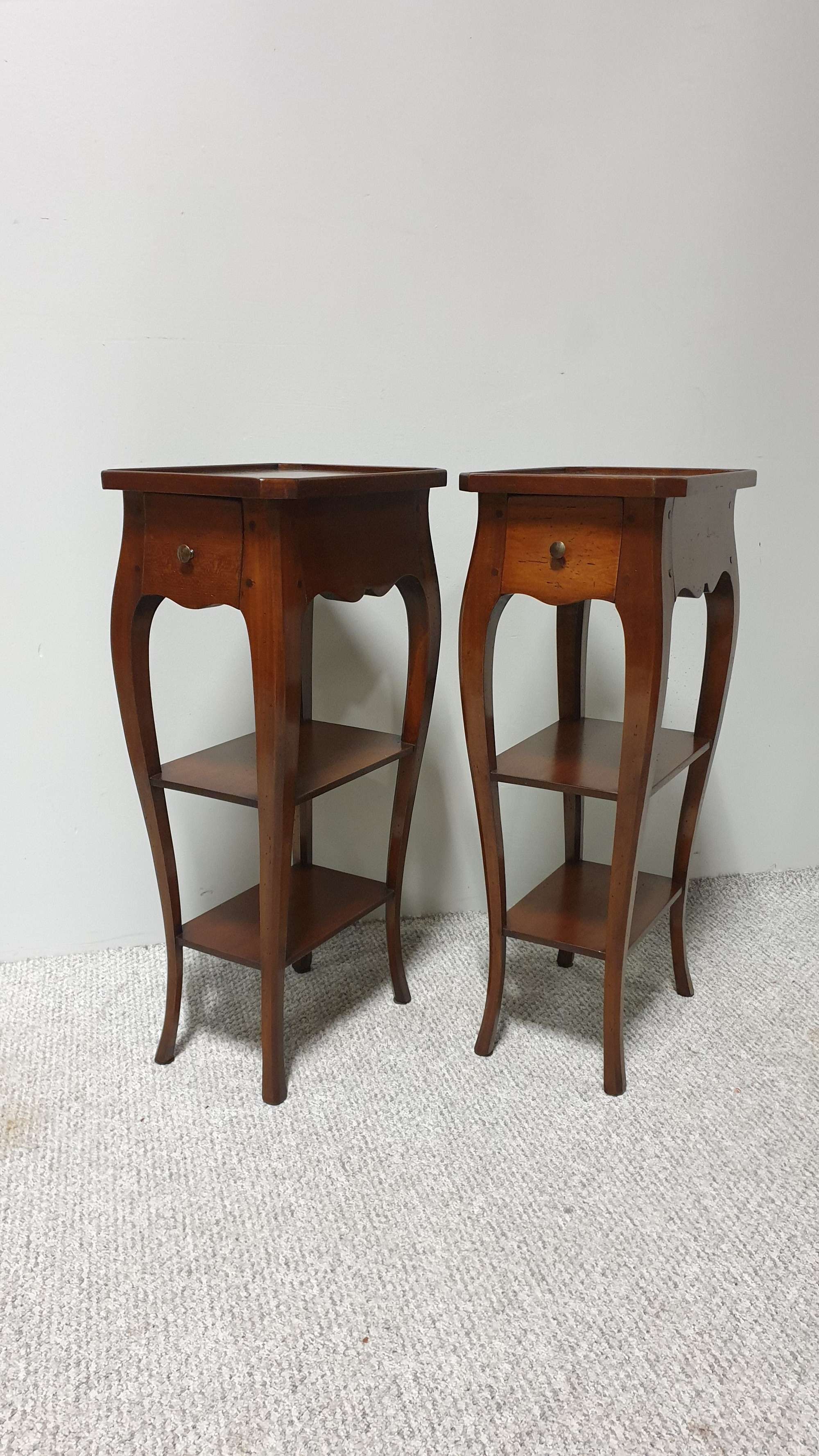 Pair French Cherry Bedside Lamp Tables