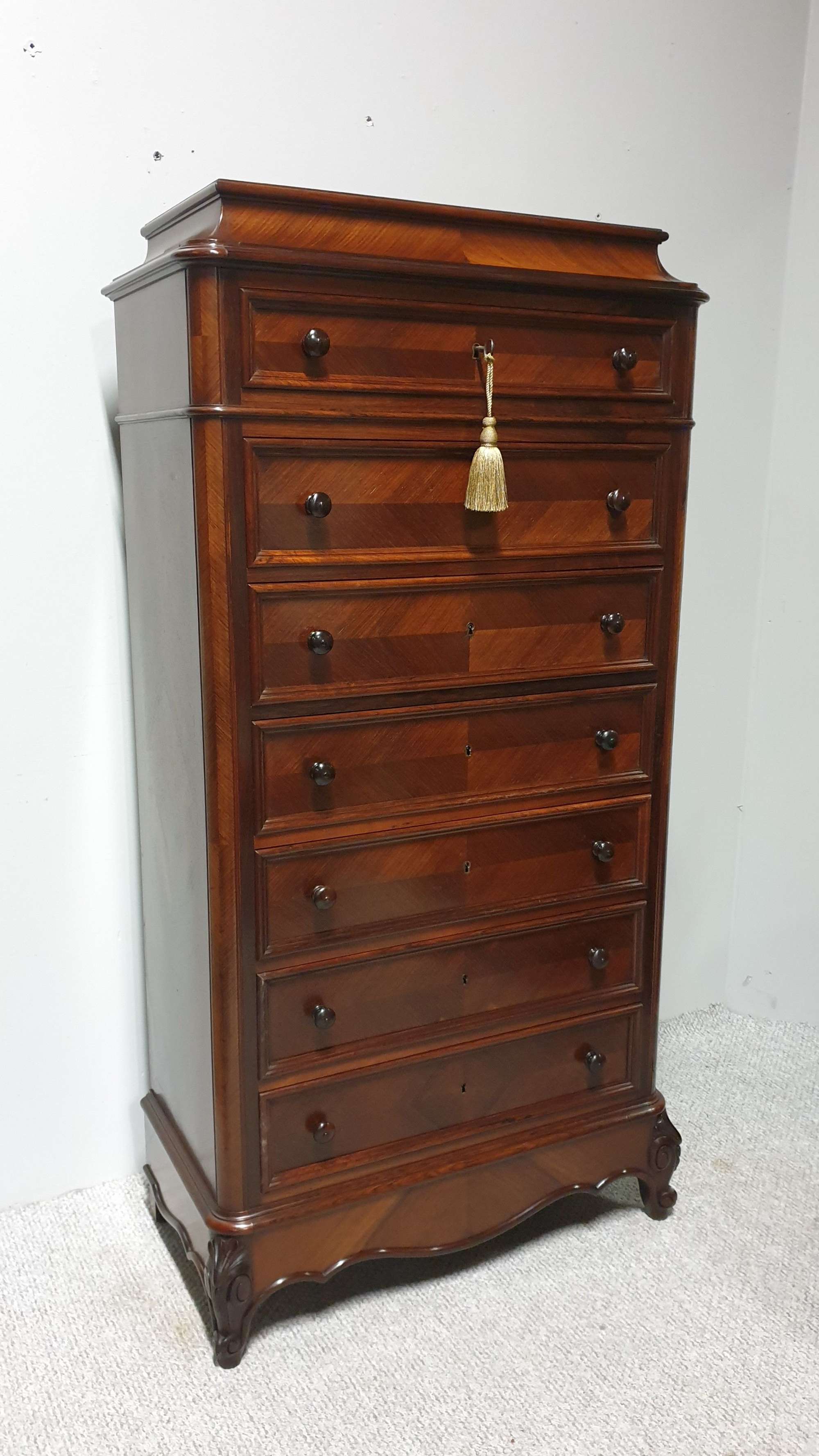 Superb French Rosewood Semanier Antique Chest Of Drawers