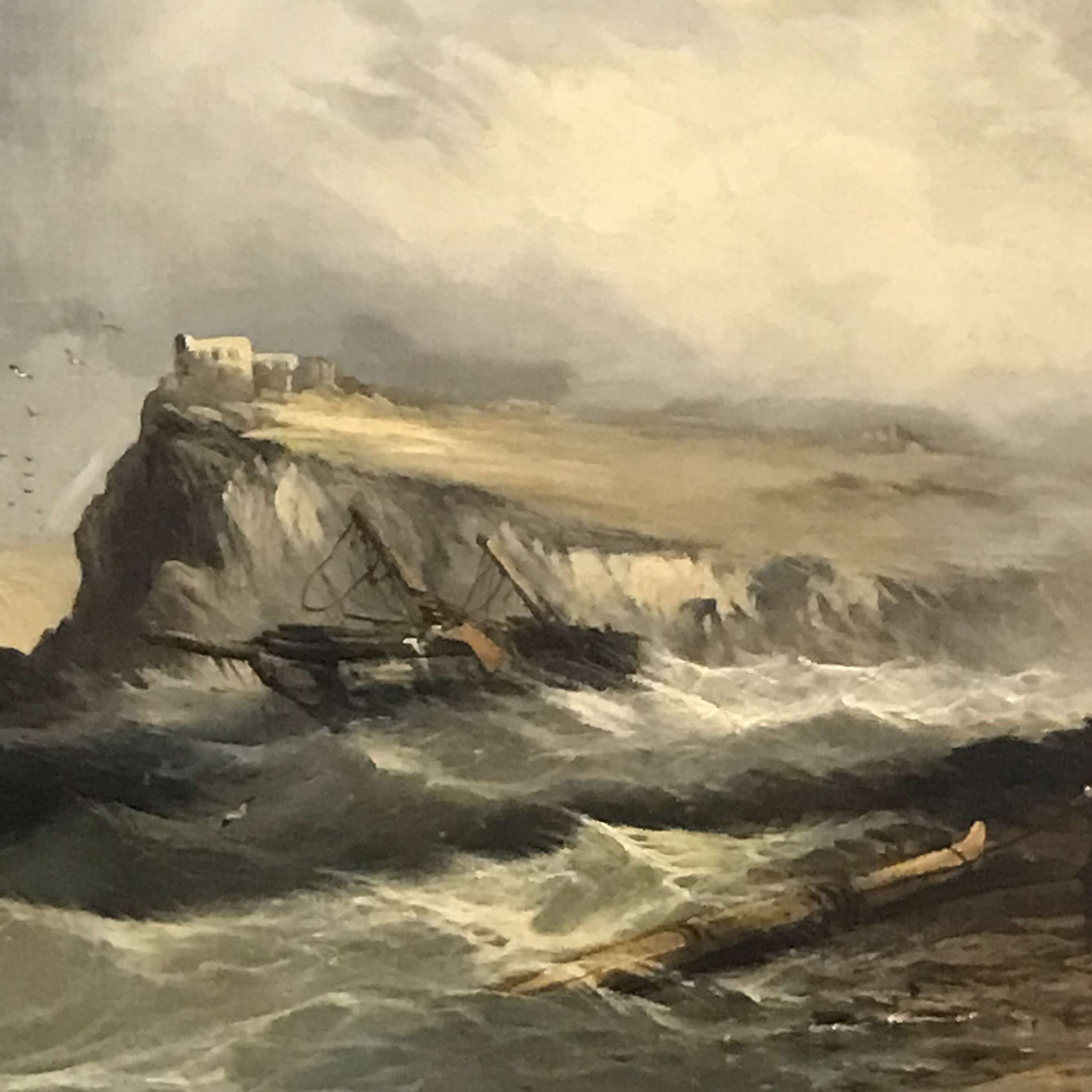 19th century Marine oil painting of a coastal shipwreck