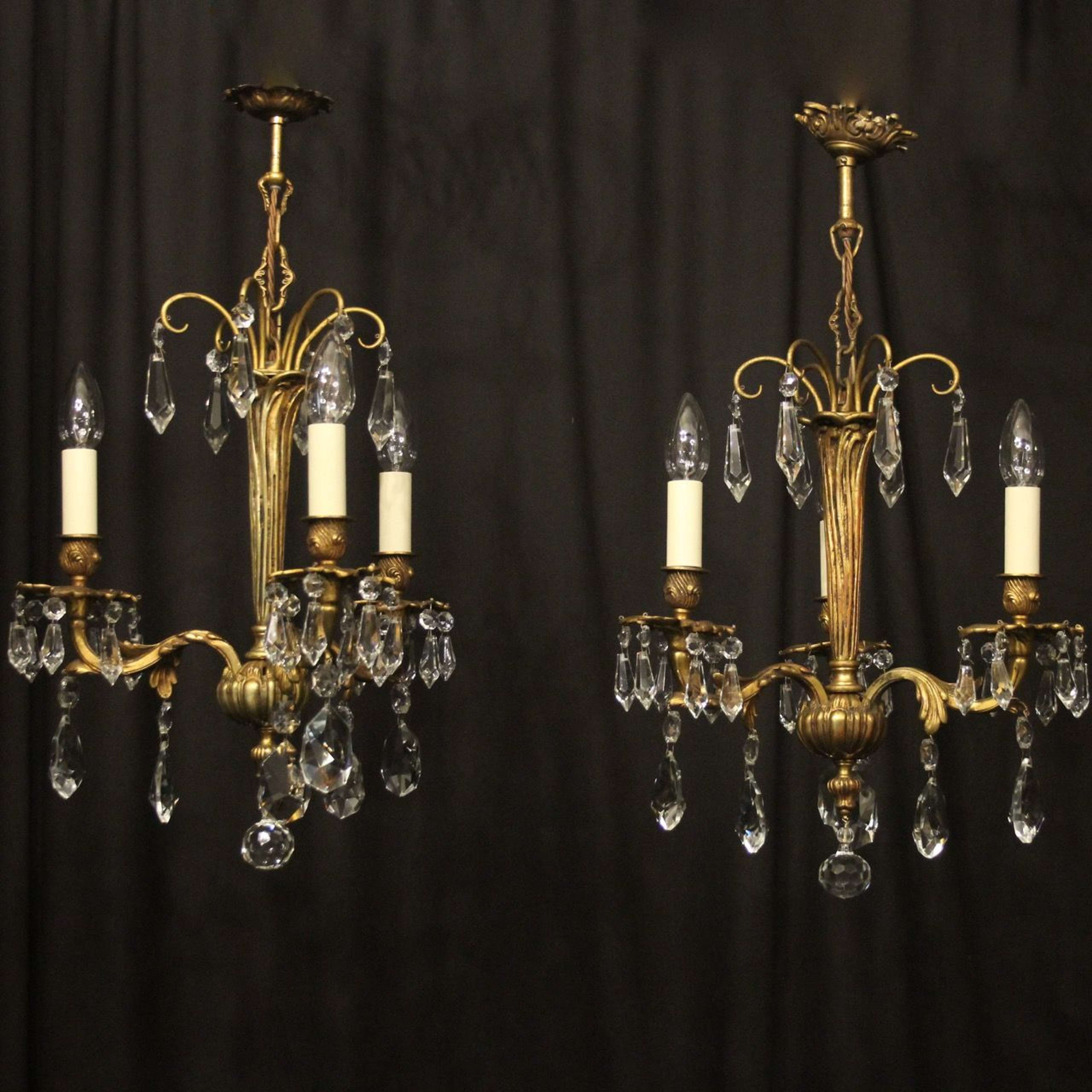 French Pair Of Gilded Bronze Antique Chandeliers