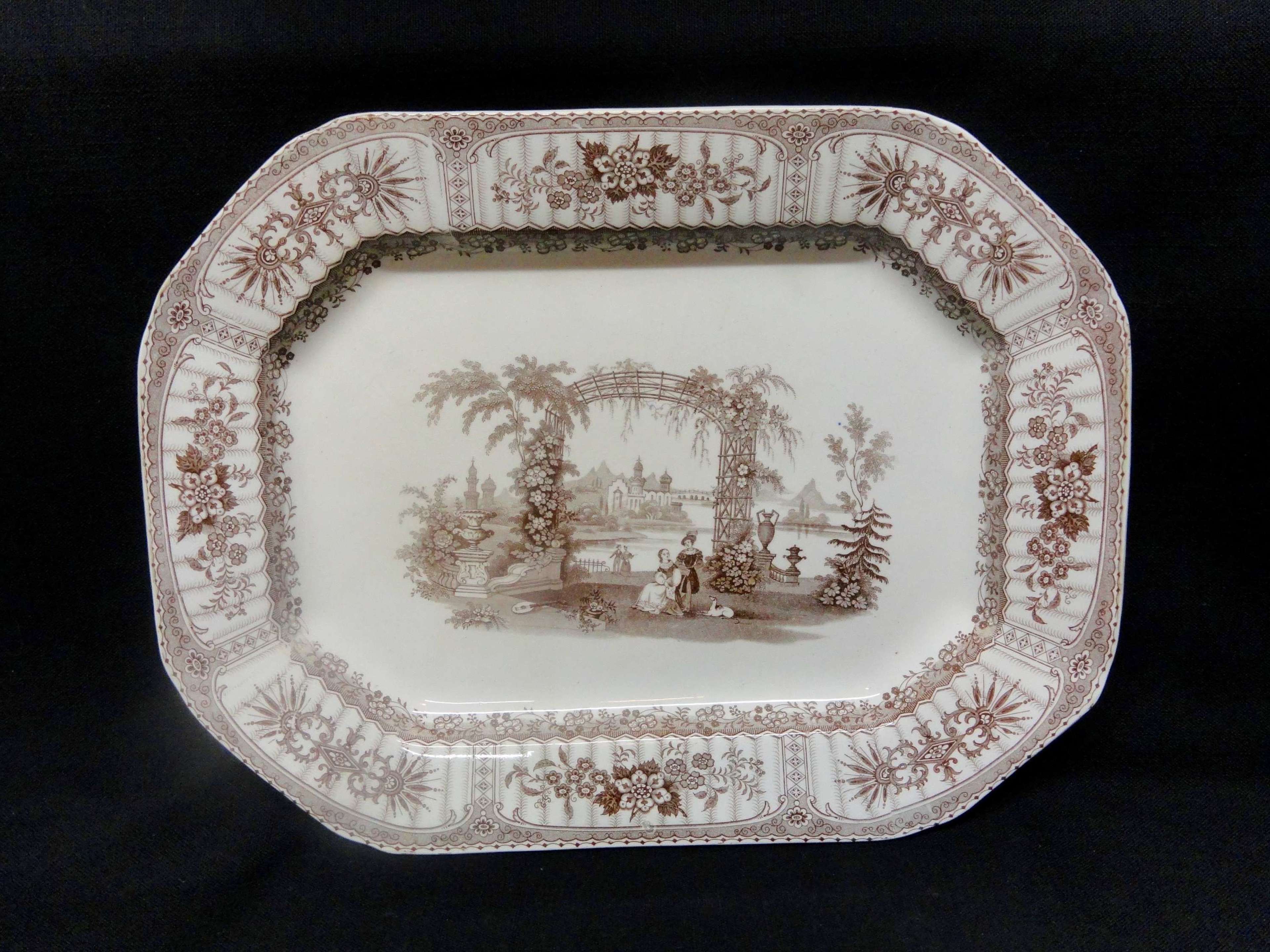 Romantic Brown Transferware Staffordshire Platter ~ BOWER 1840