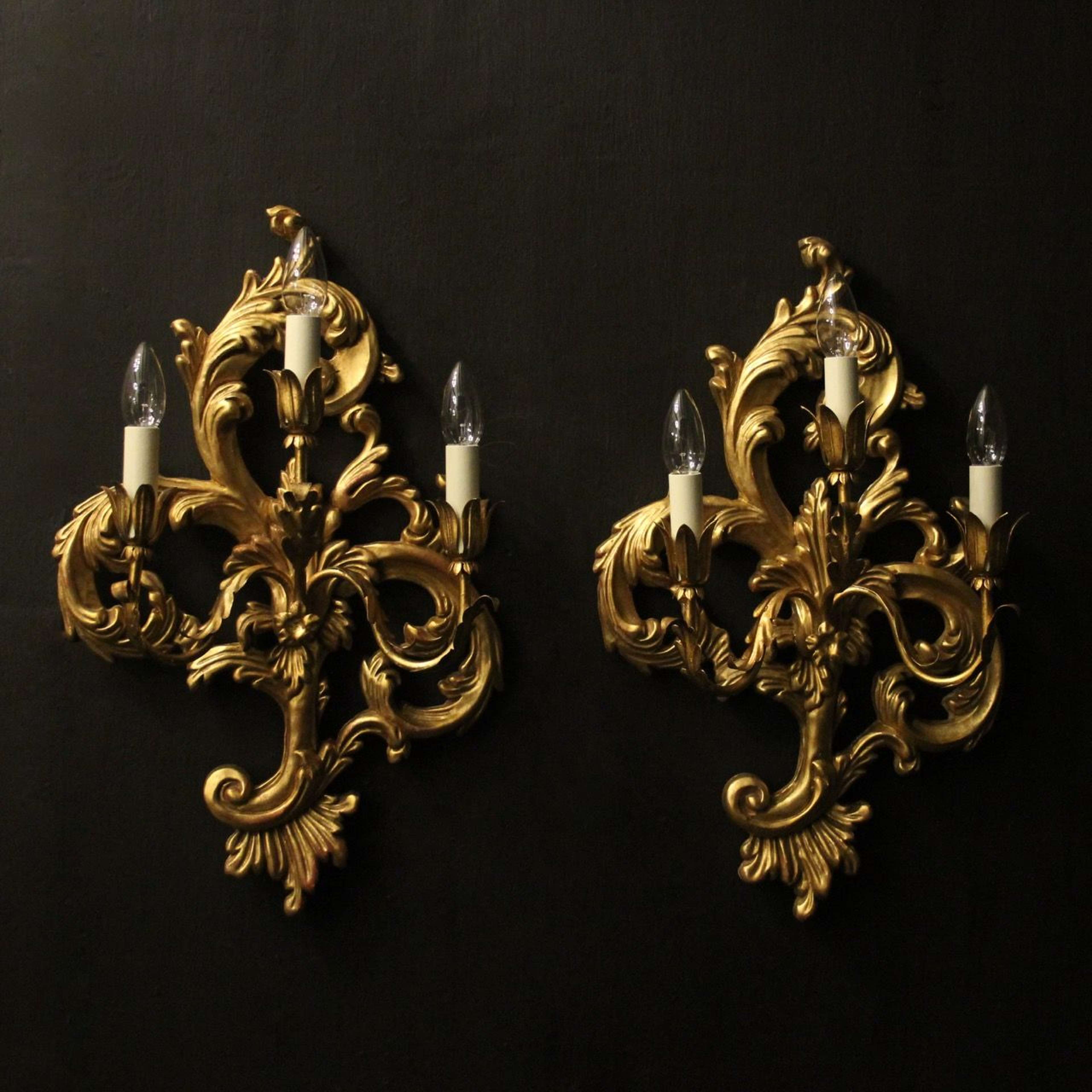 Florentine Pair Of Giltwood Wall Lights