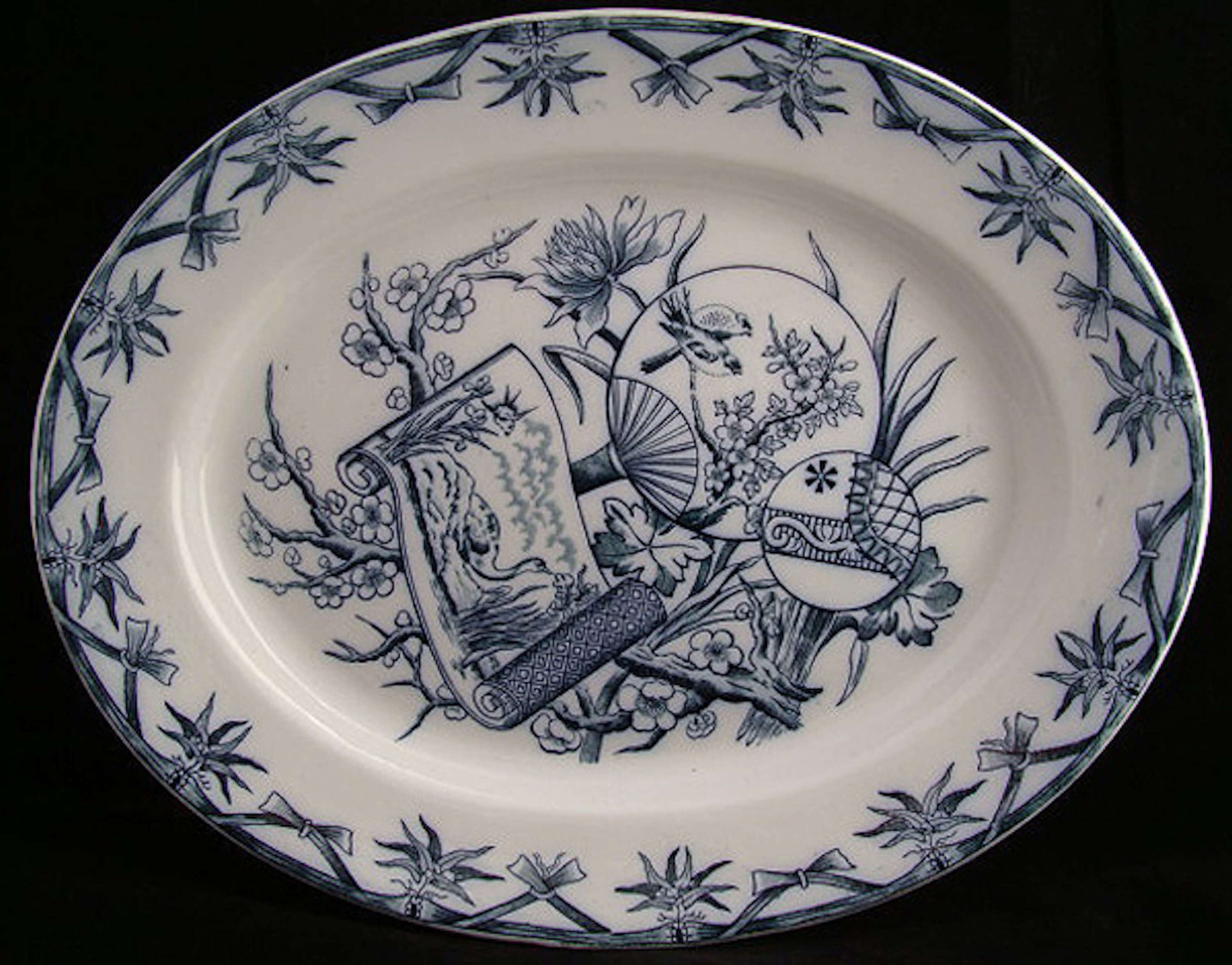 Deep Blue Aesthetic Transferware Staffordshire Platter ~ FAN 1885