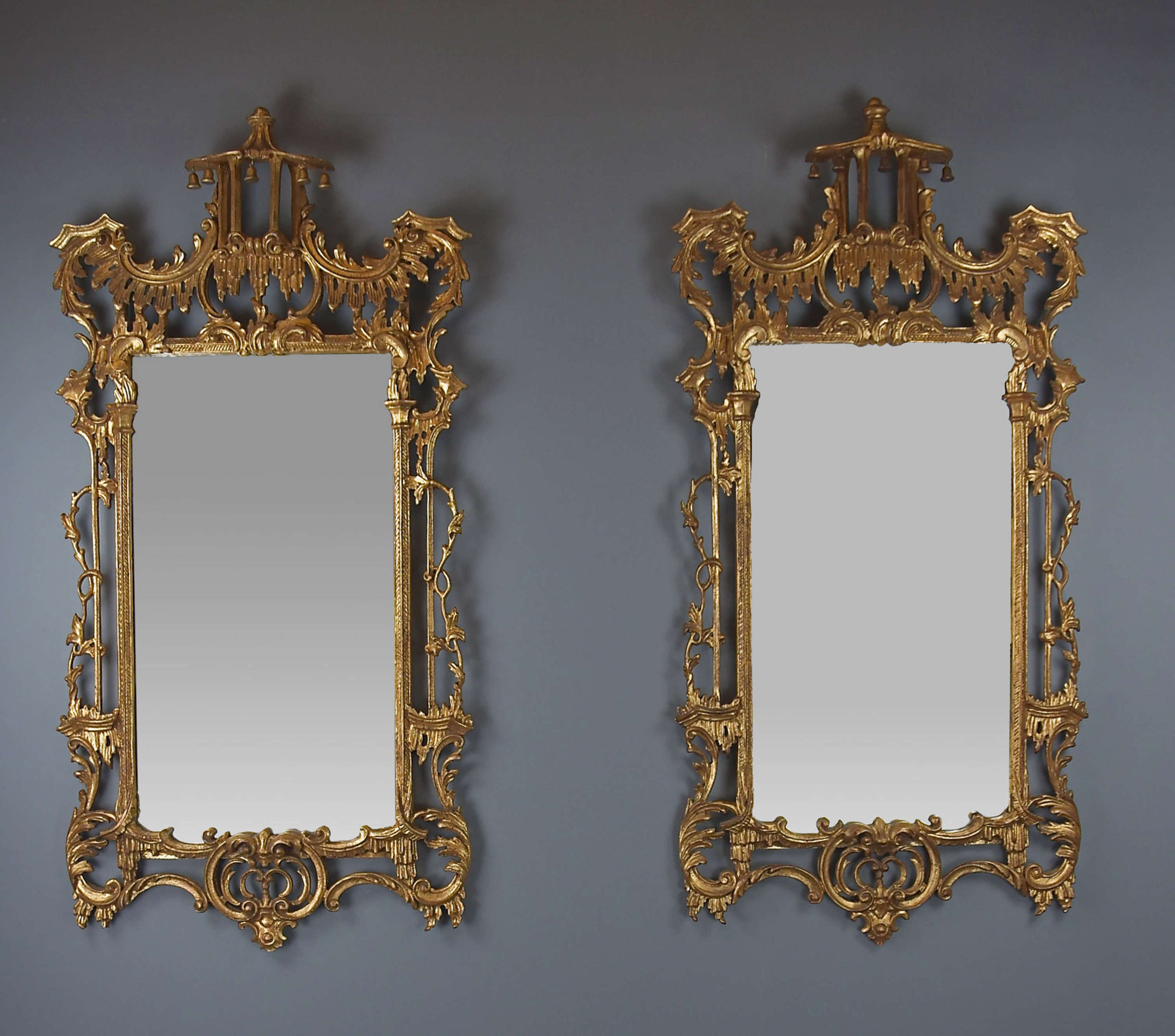 Pair of fine quality Chinese Chippendale style carved giltwood mirrors