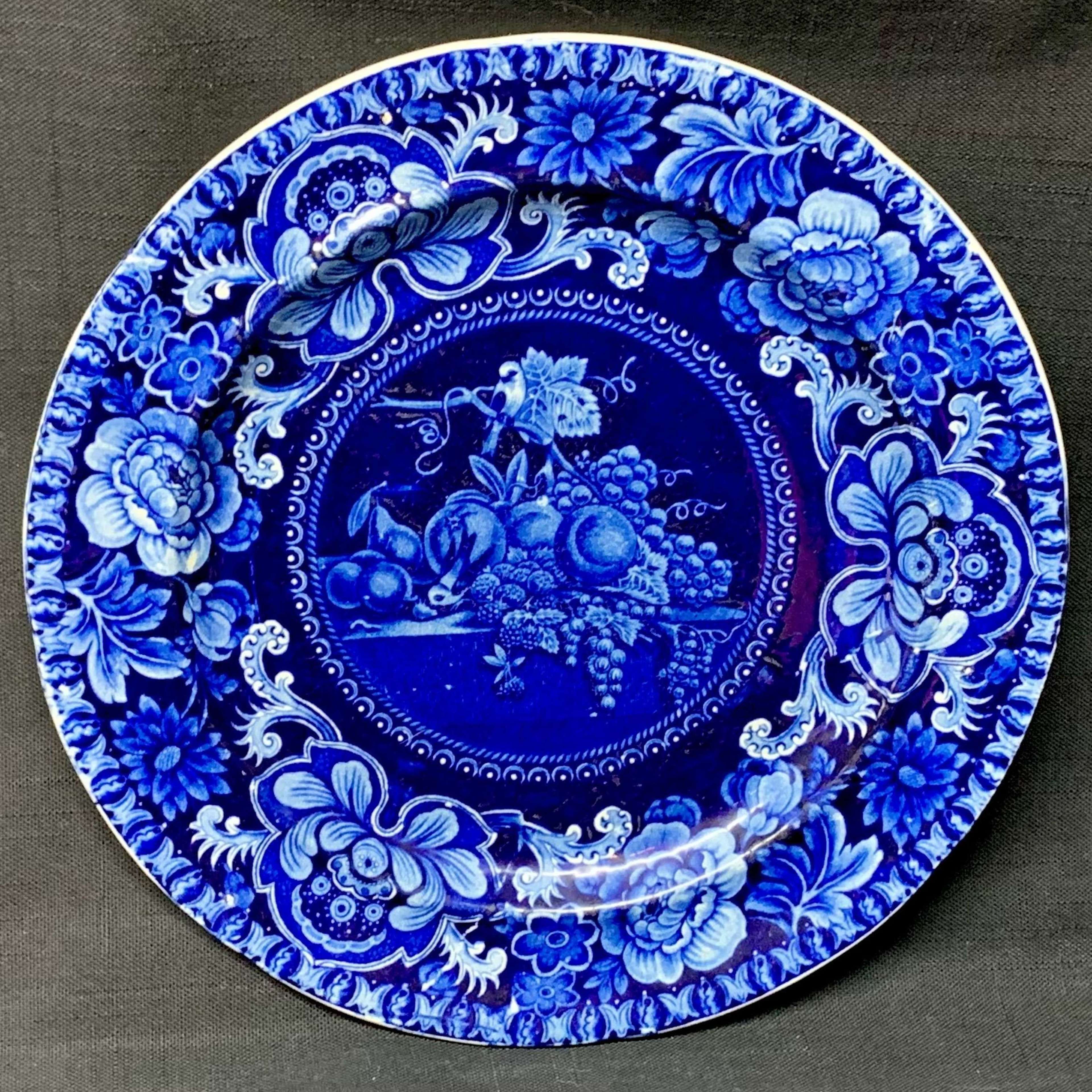 Early Staffordshire Dark Blue Transferware Plate ~ Fruit Table 1828-18