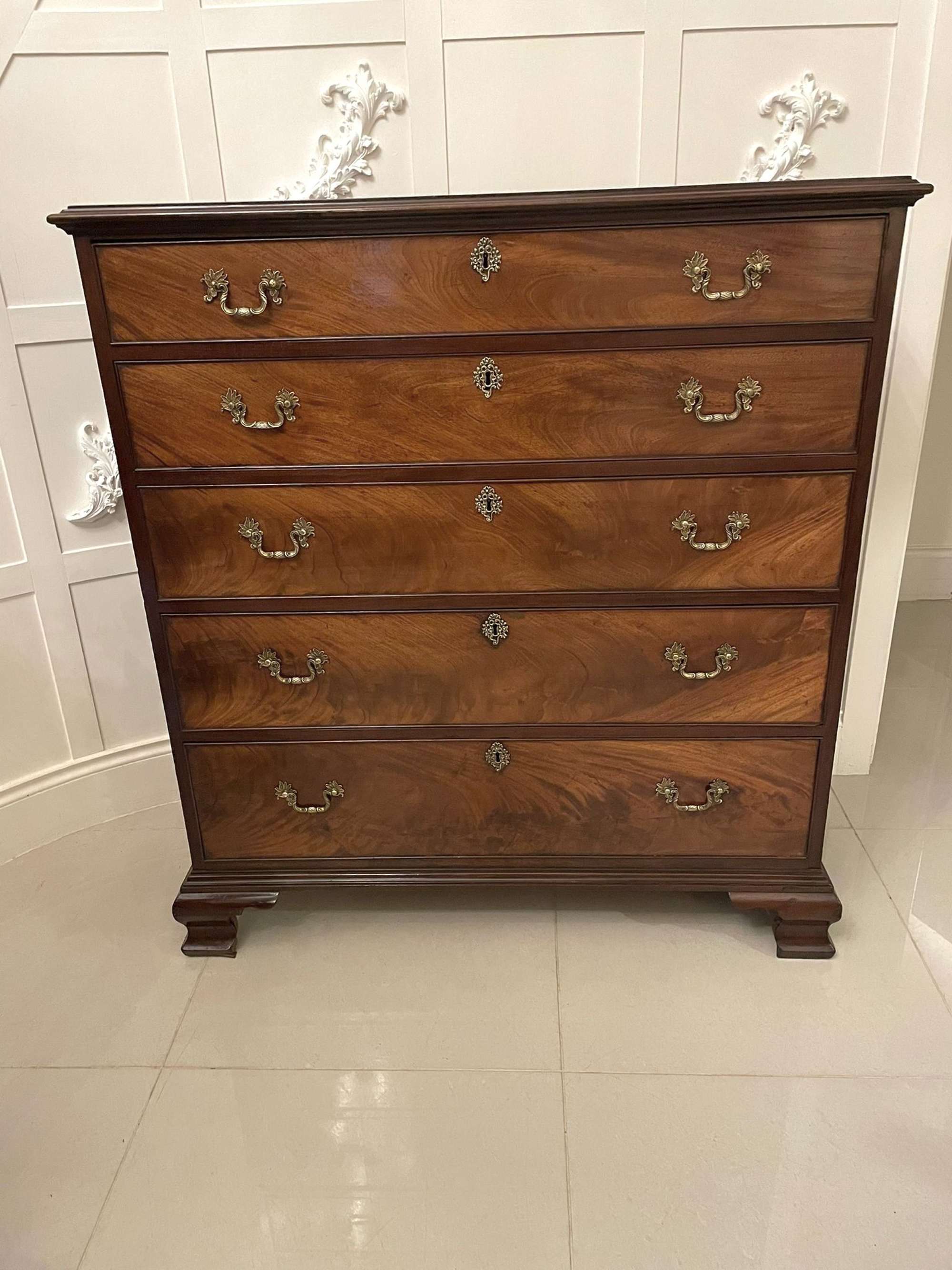 Outstanding Antique George Iii Figured Mahogany Chest Of Five Drawers