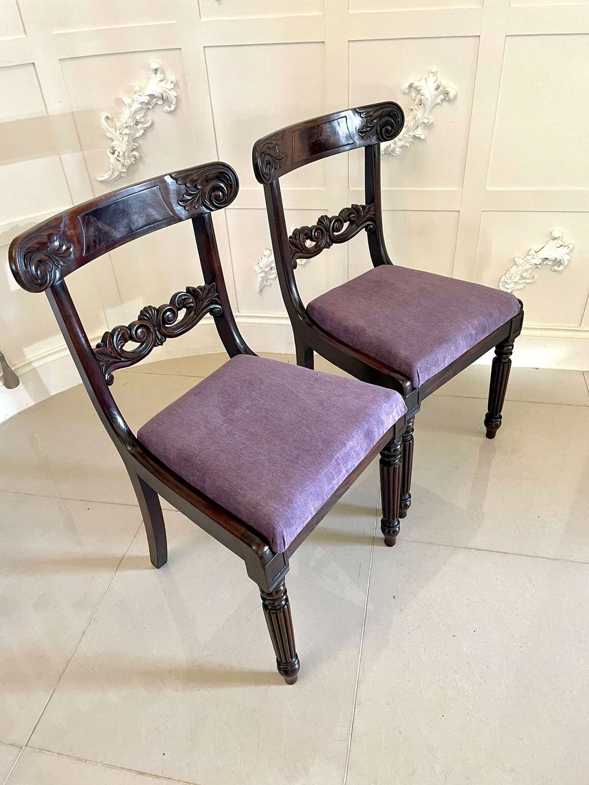 Pair Of Antique William Iv Quality Carved Mahogany Side Chairs