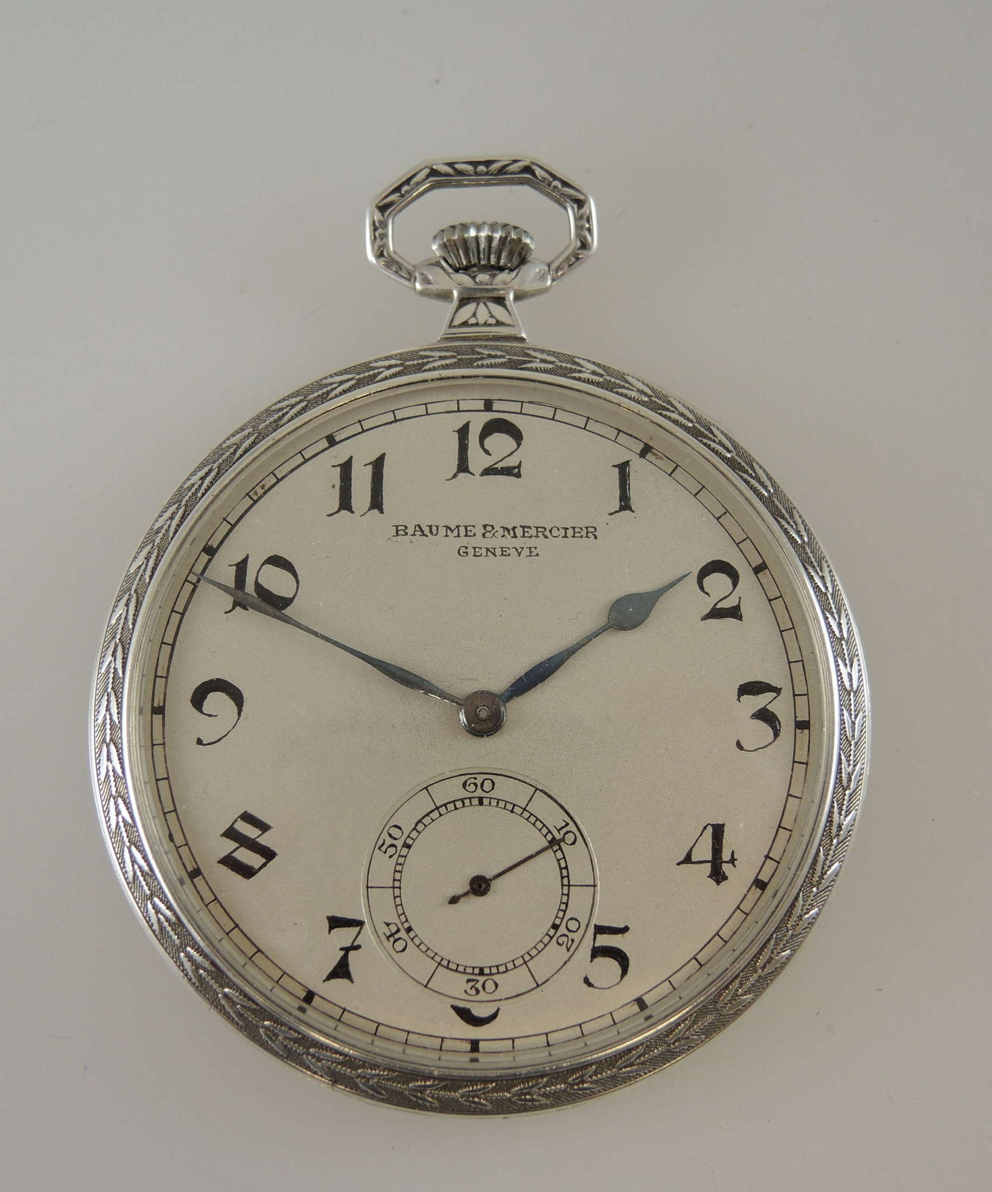 Silver Art Deco pocket watch by Baume & Mercier c1930