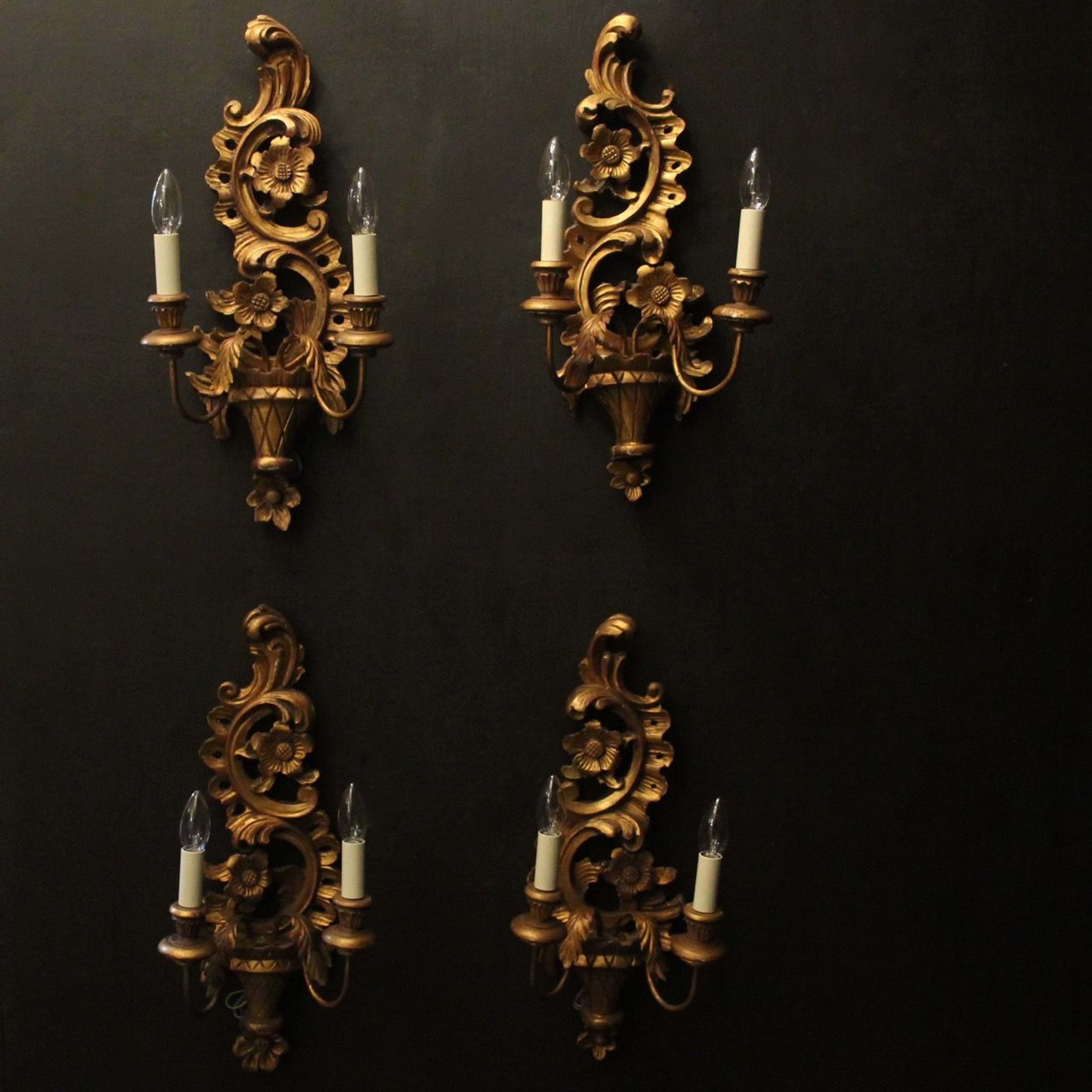 Florentine Set Of 4 Giltwood Antique Wall Lights