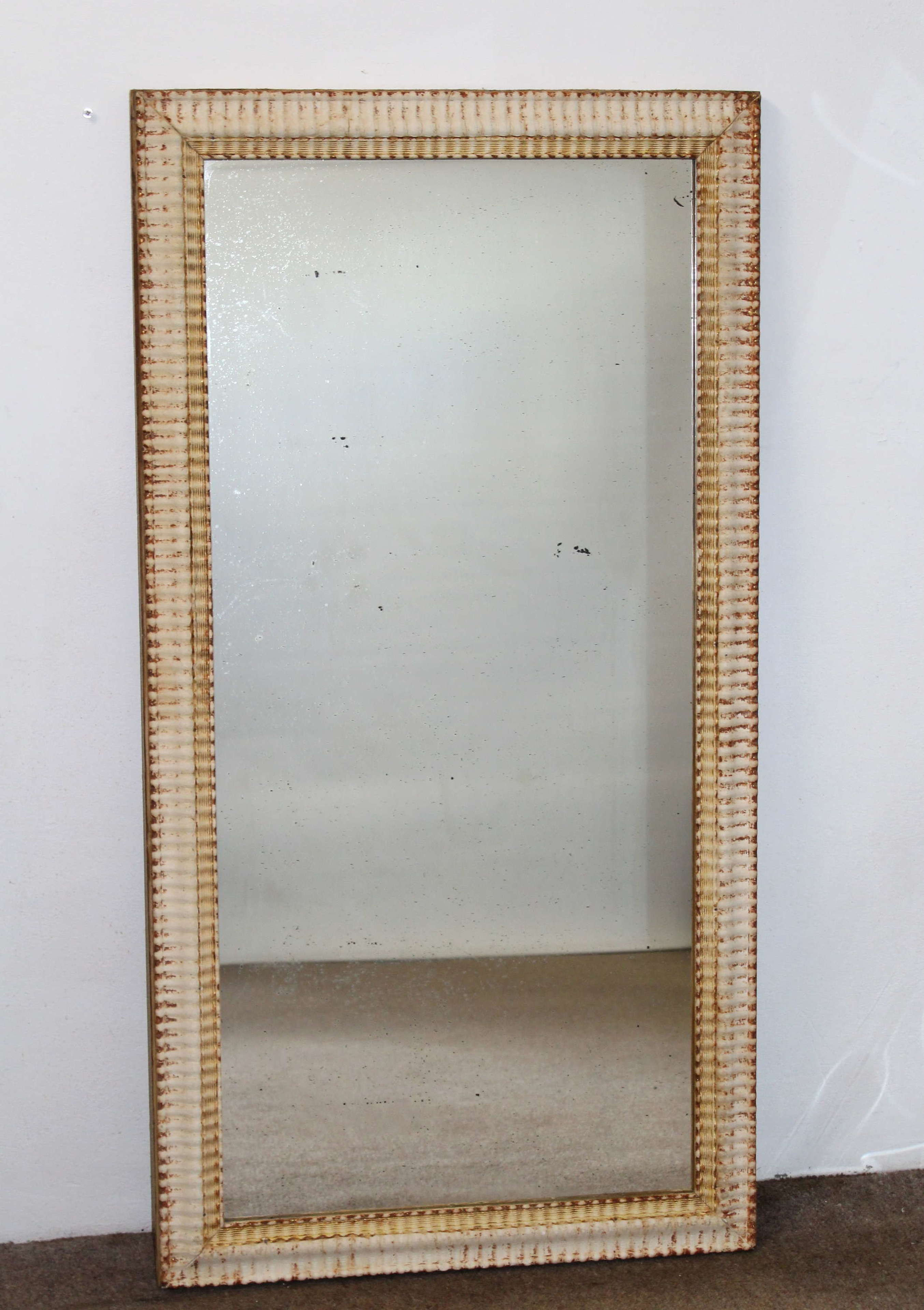 Antique French mirror with cream rippled frame