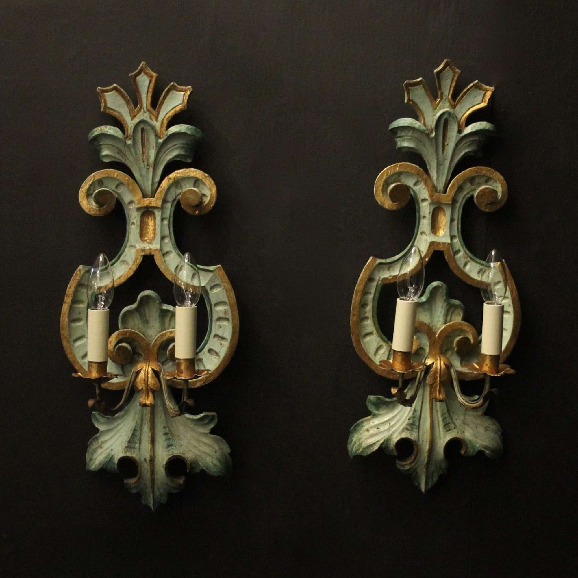 Italian Pair Of Polychrome Antique Wall Lights