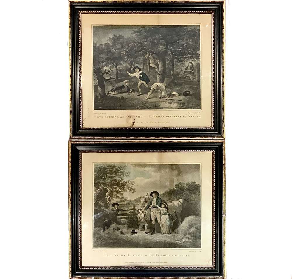 George Morland (1763-1804) (after) &ldquo;Boys Robbing&hellip;&rdquo; & &ldquo;Angry Farmer&rdquo;