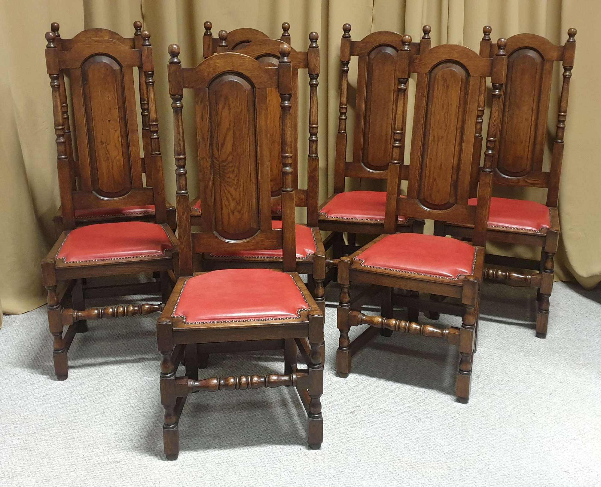 Excellent Set Eight Oak Dining Chairs