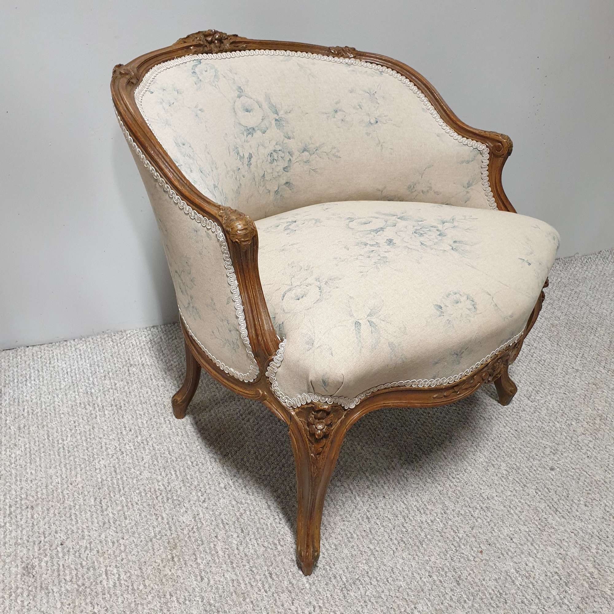 Small French Walnut Tub Antique Chair