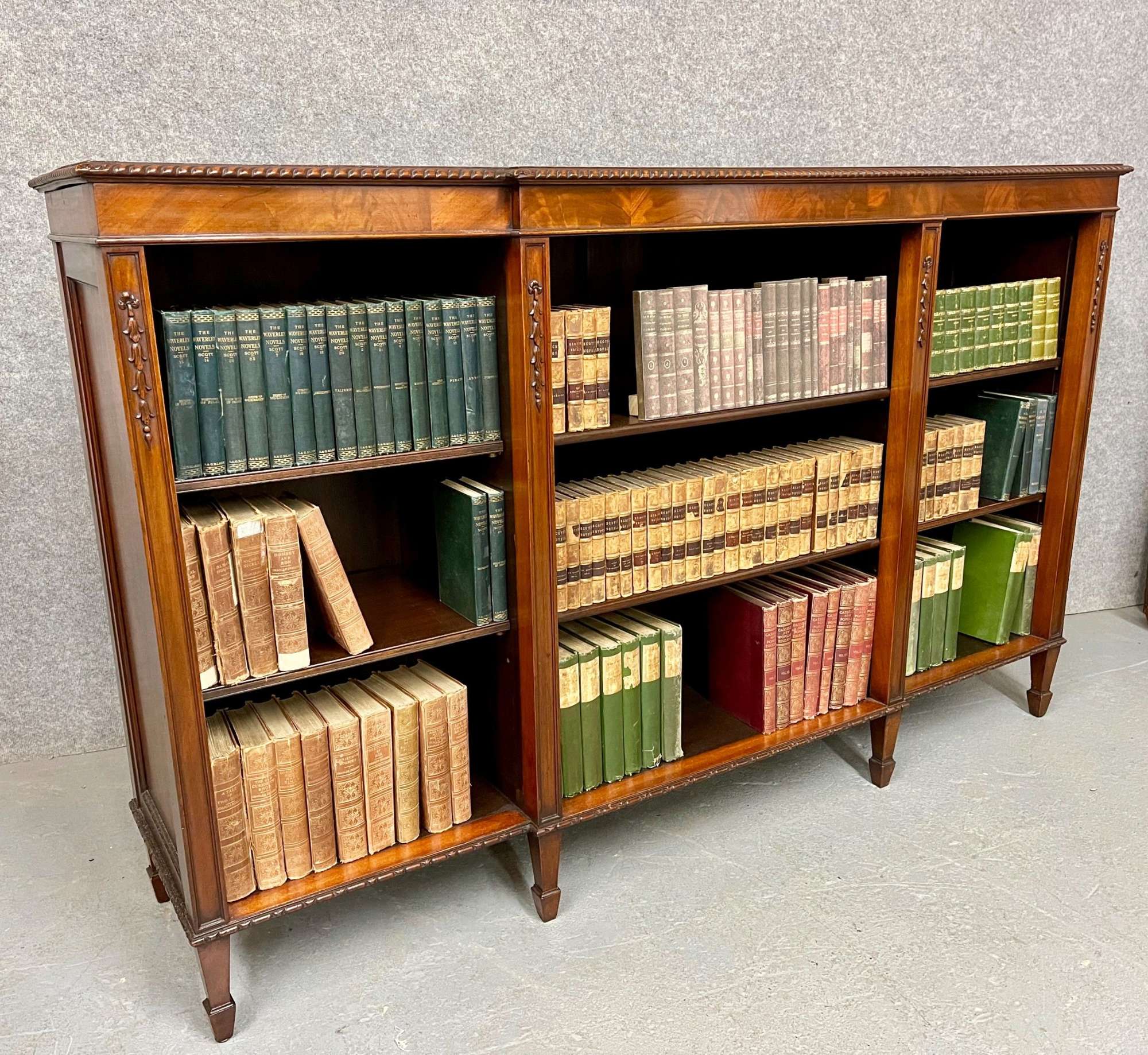 Edwardian Mahogany Breakfront Dwarf Antique Bookcase