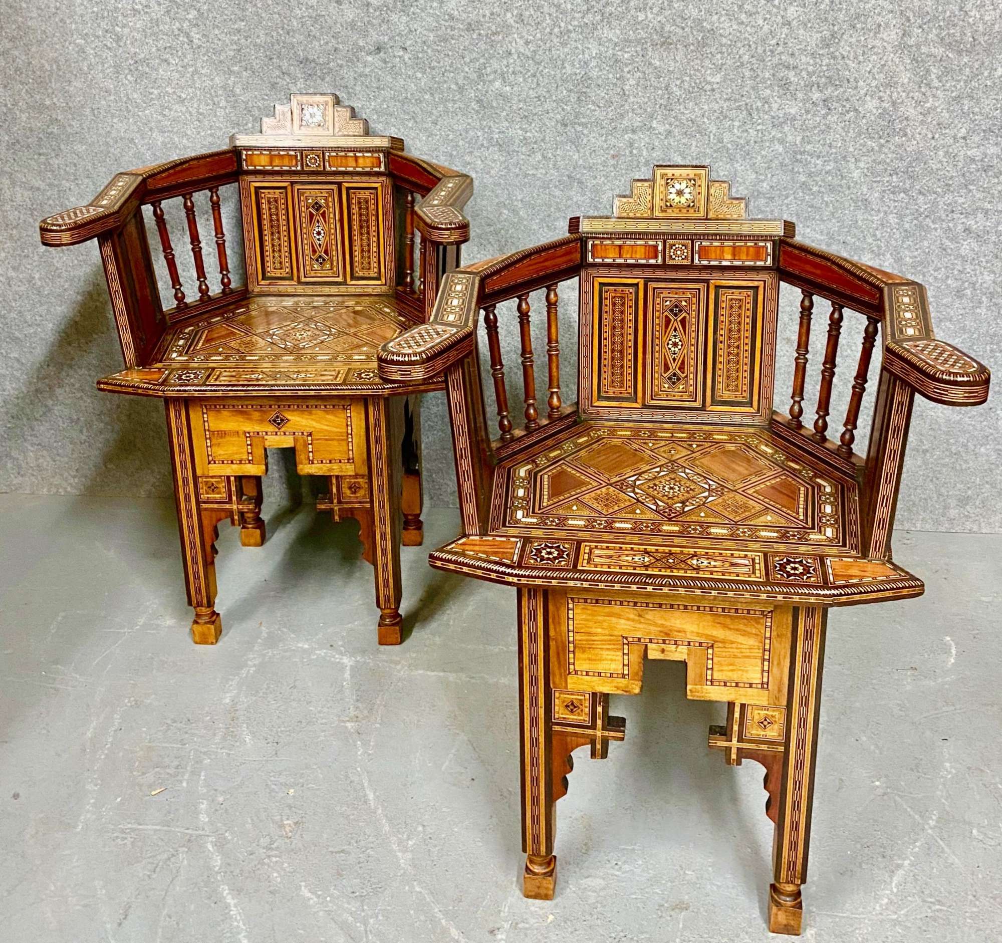 Stunning Pair Of Moorish Damascus Armchairs