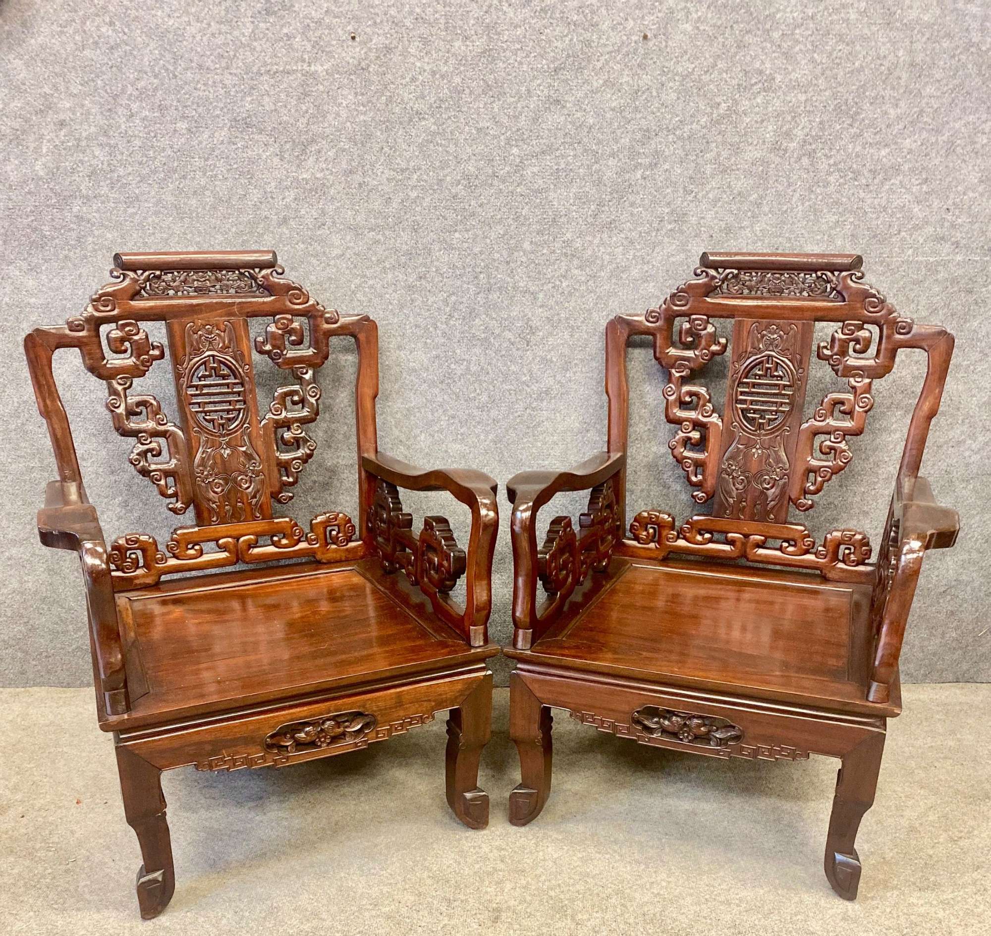 Pair Chinese Hardwood Armchairs