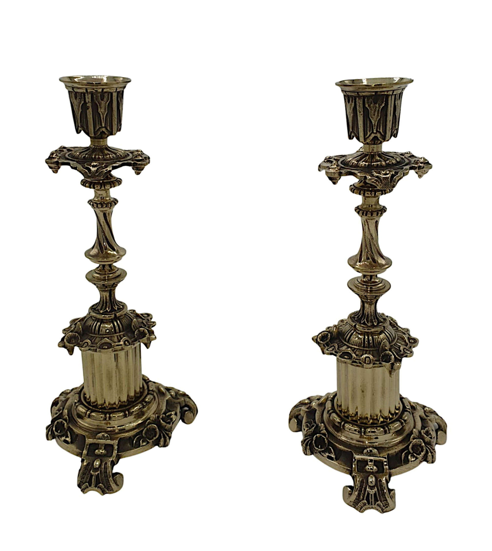 A Lovely Pair Of 19th Century Polished Brass Candle Sticks