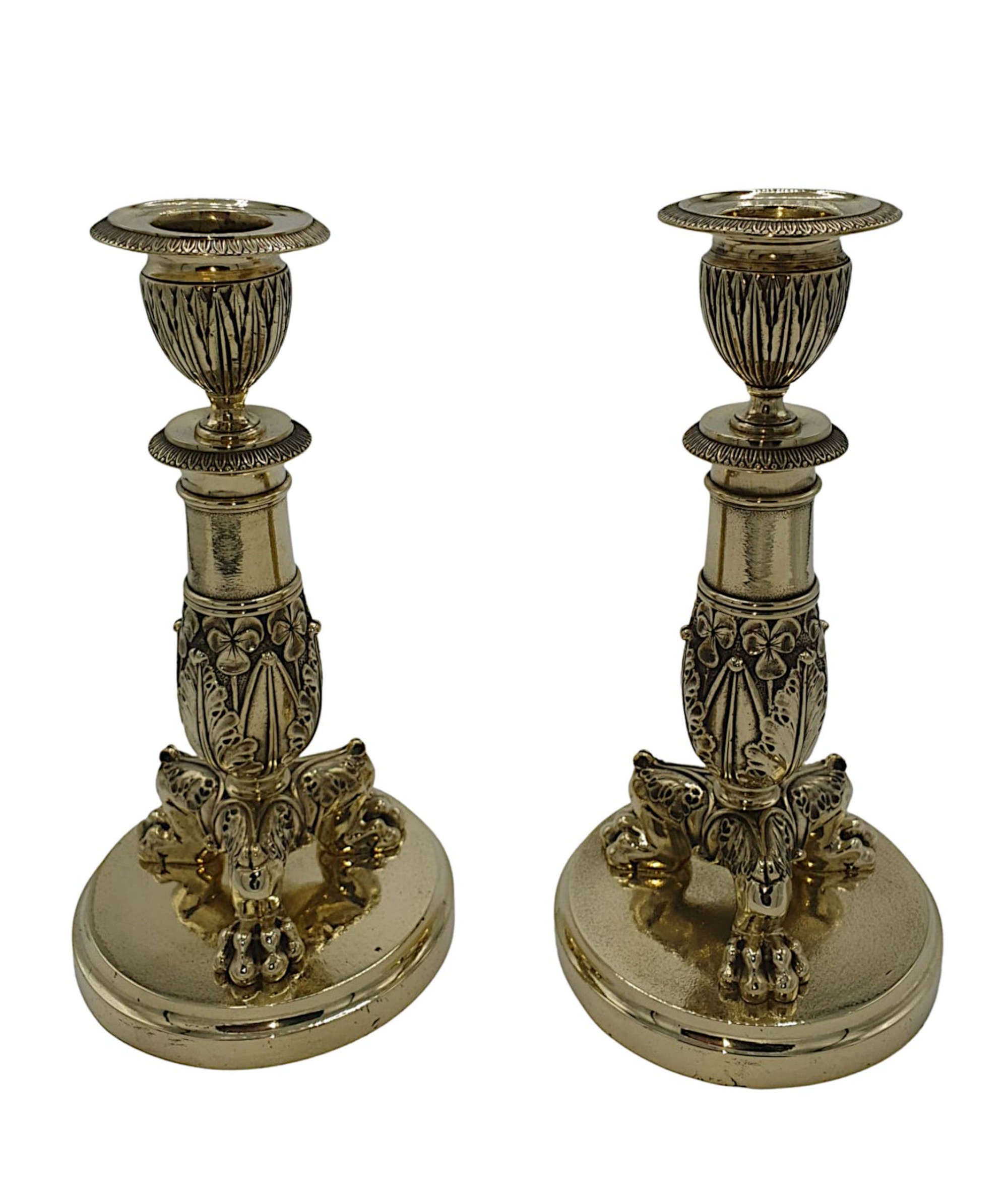 A Beautiful Pair Of 19th Century Polished Brass Antique Candlesticks