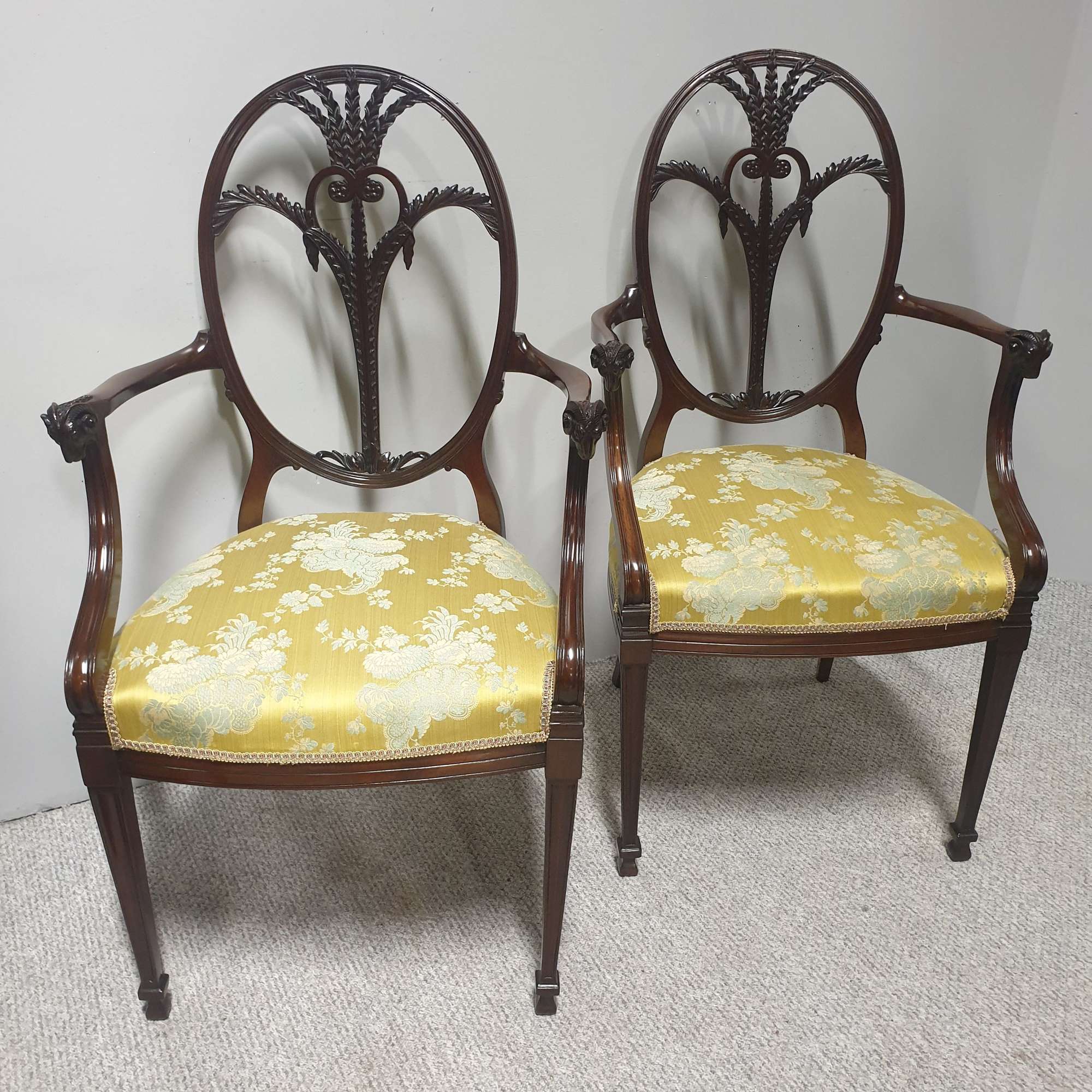 Outstanding Pair Mahogany Elbow Antique Armchairs