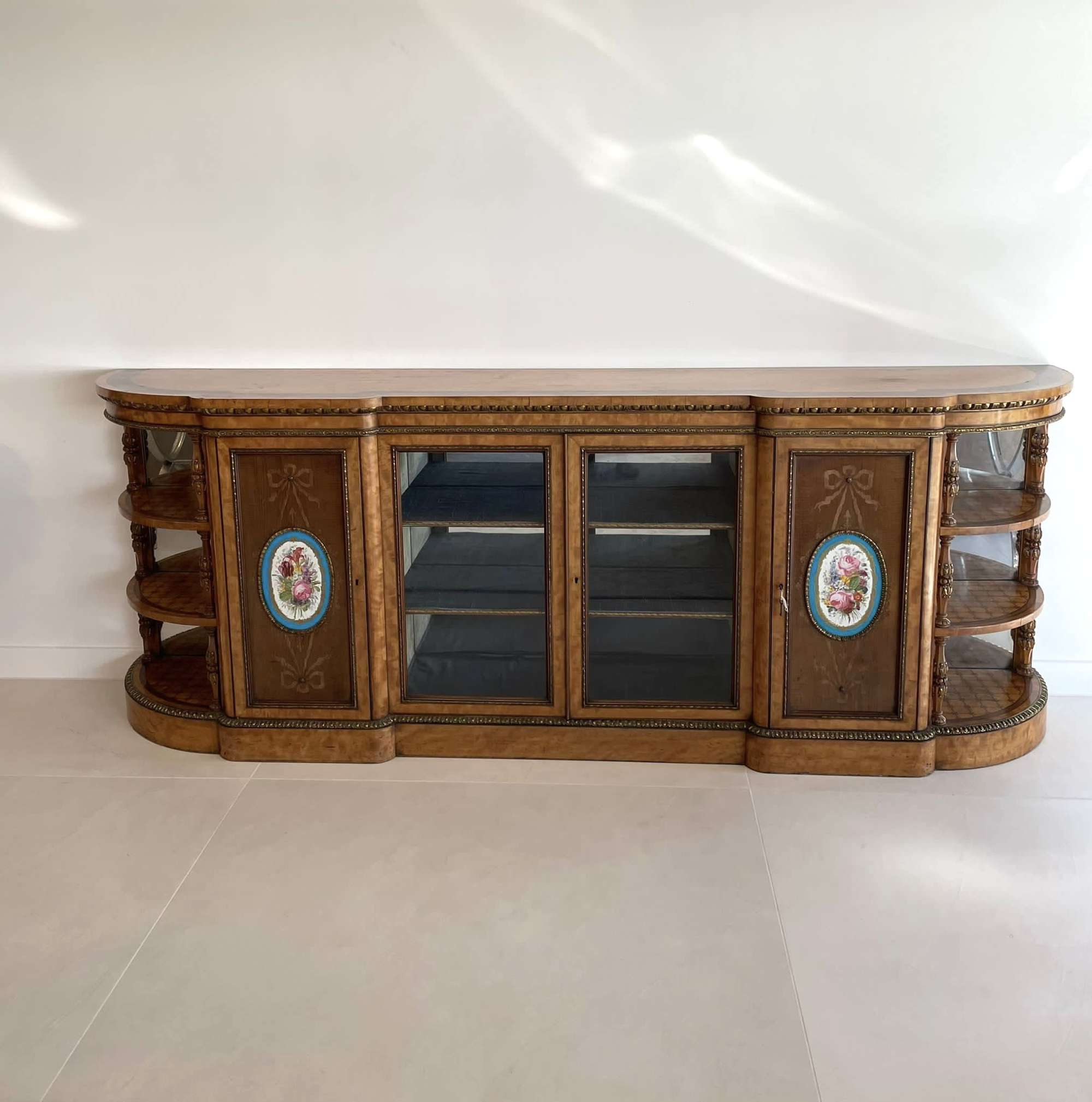 Magnificent Quality Large Satinwood Inland And Ormolu Mounted Credenza