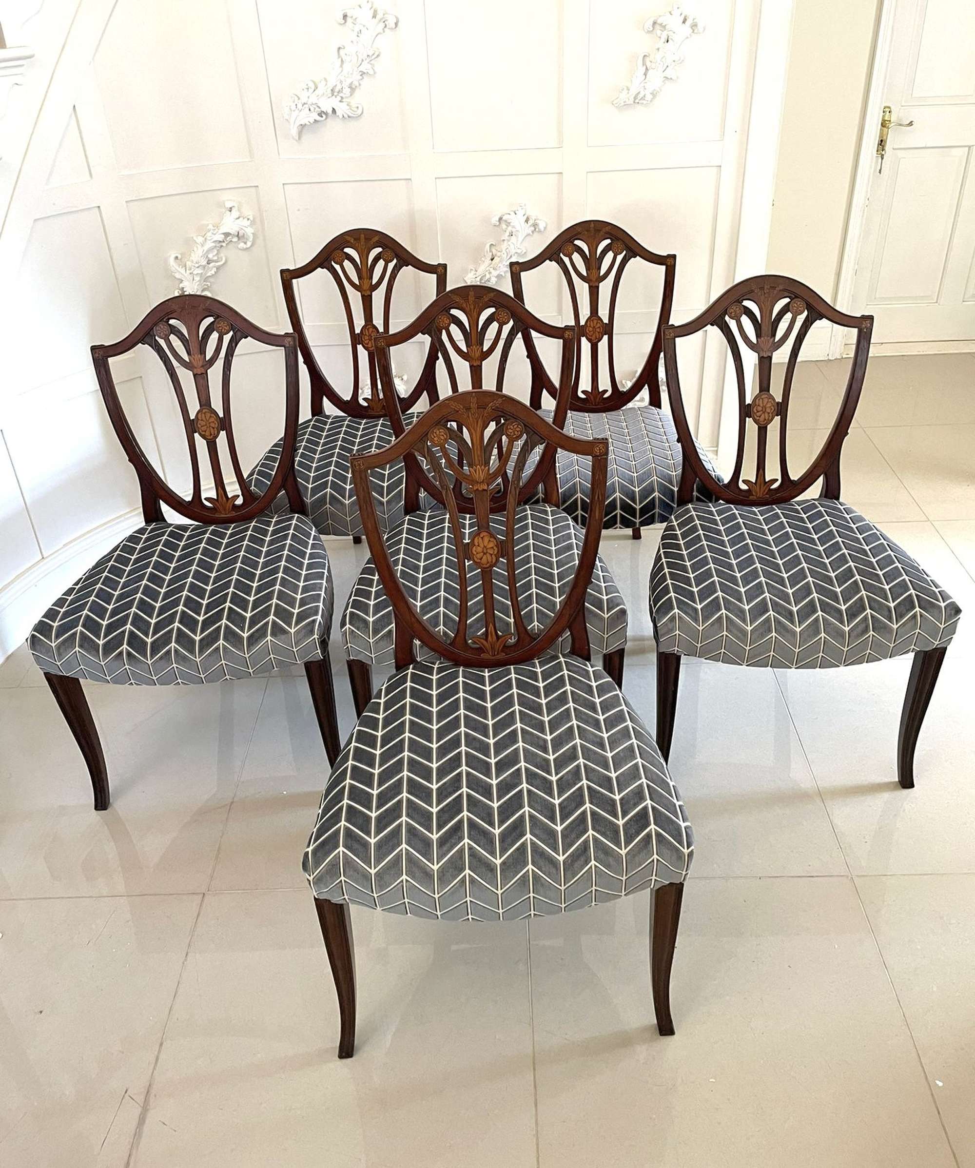 Fantastic Set Of Six Antique Victorian Mahogany Inlaid Dining Chairs