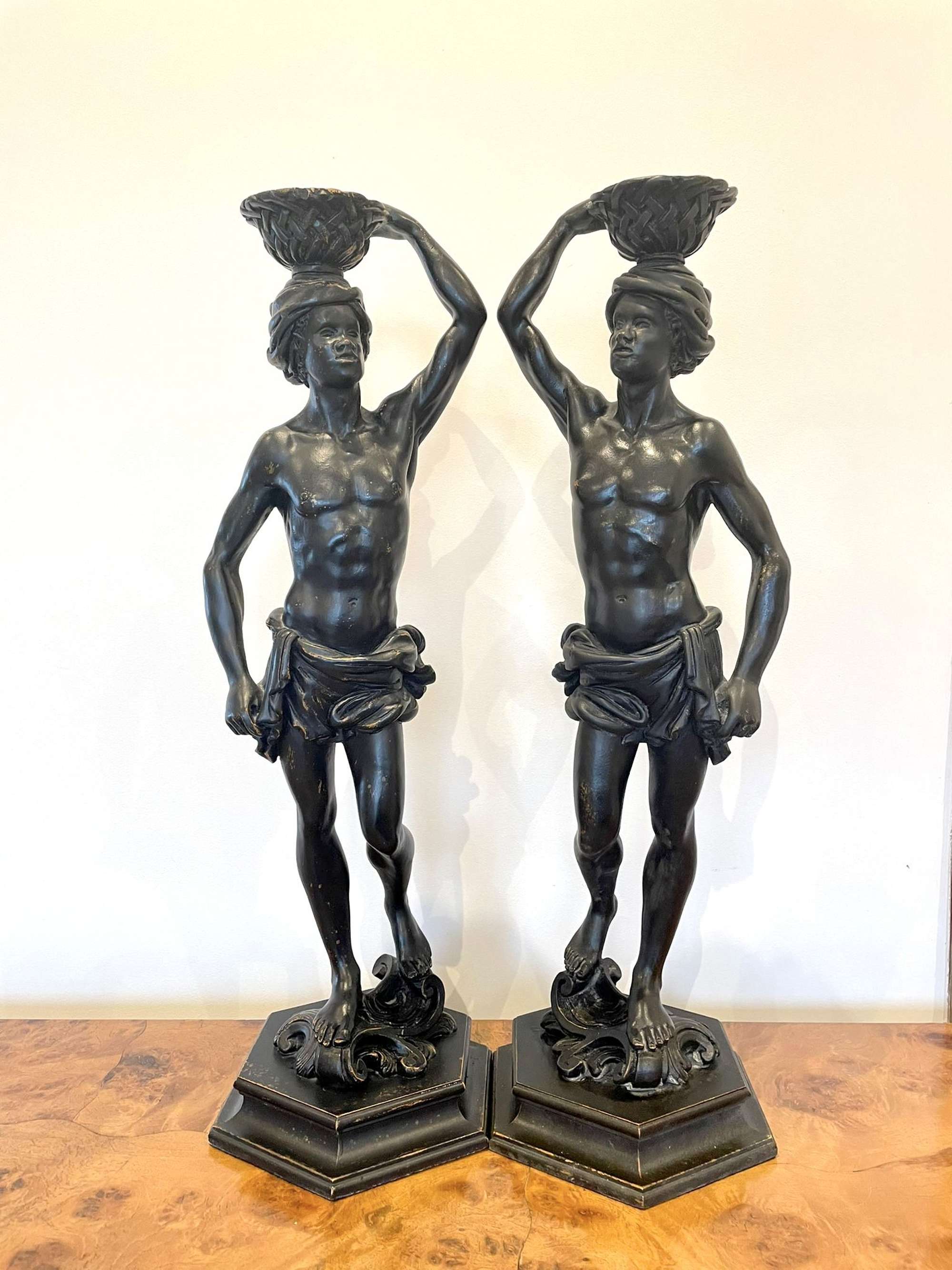 Fine Pair Of Antique Victorian Carved Ebonised Figures