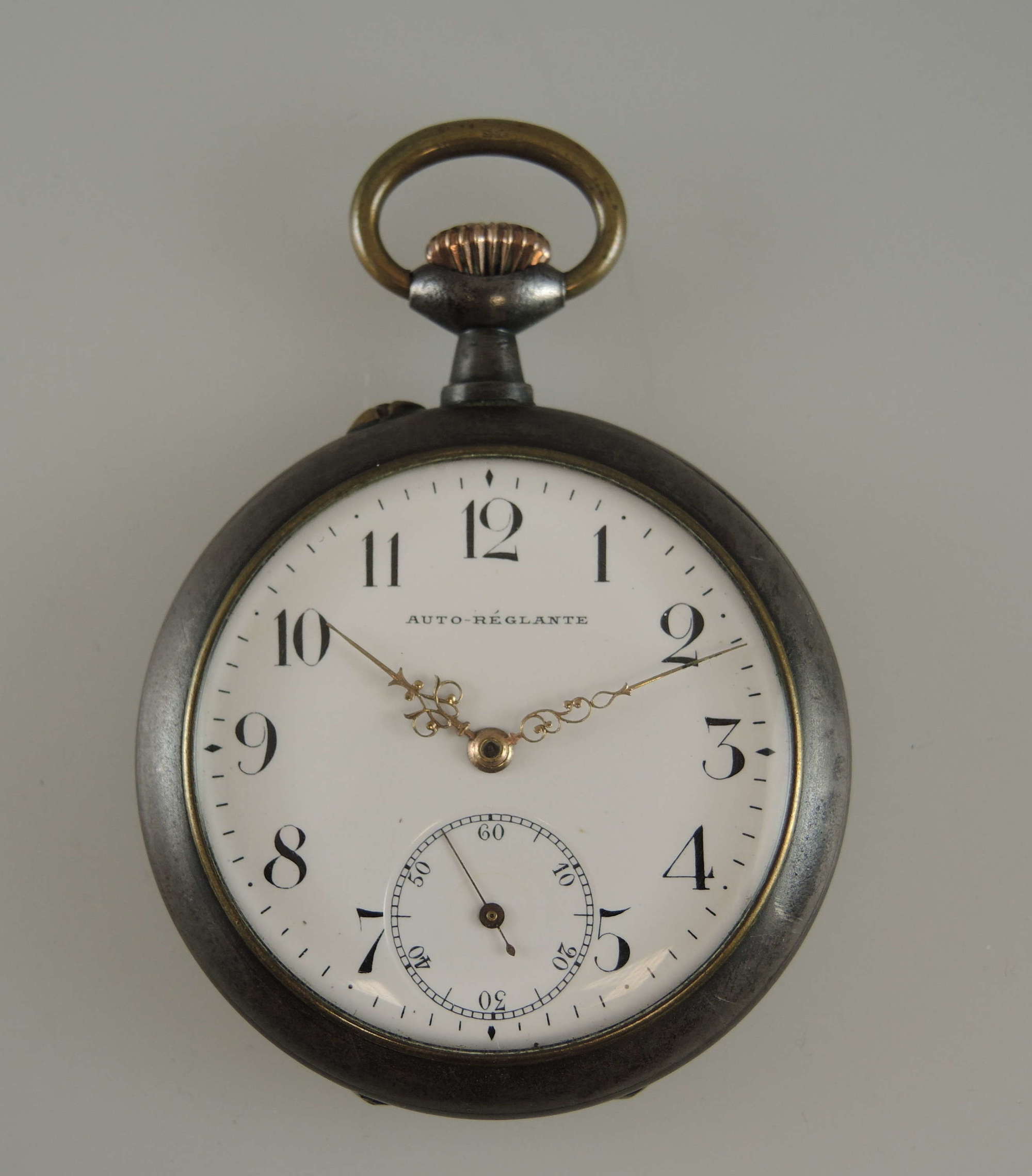 Vintage gunmetal pocket watch with an unusual patent regulator c1890